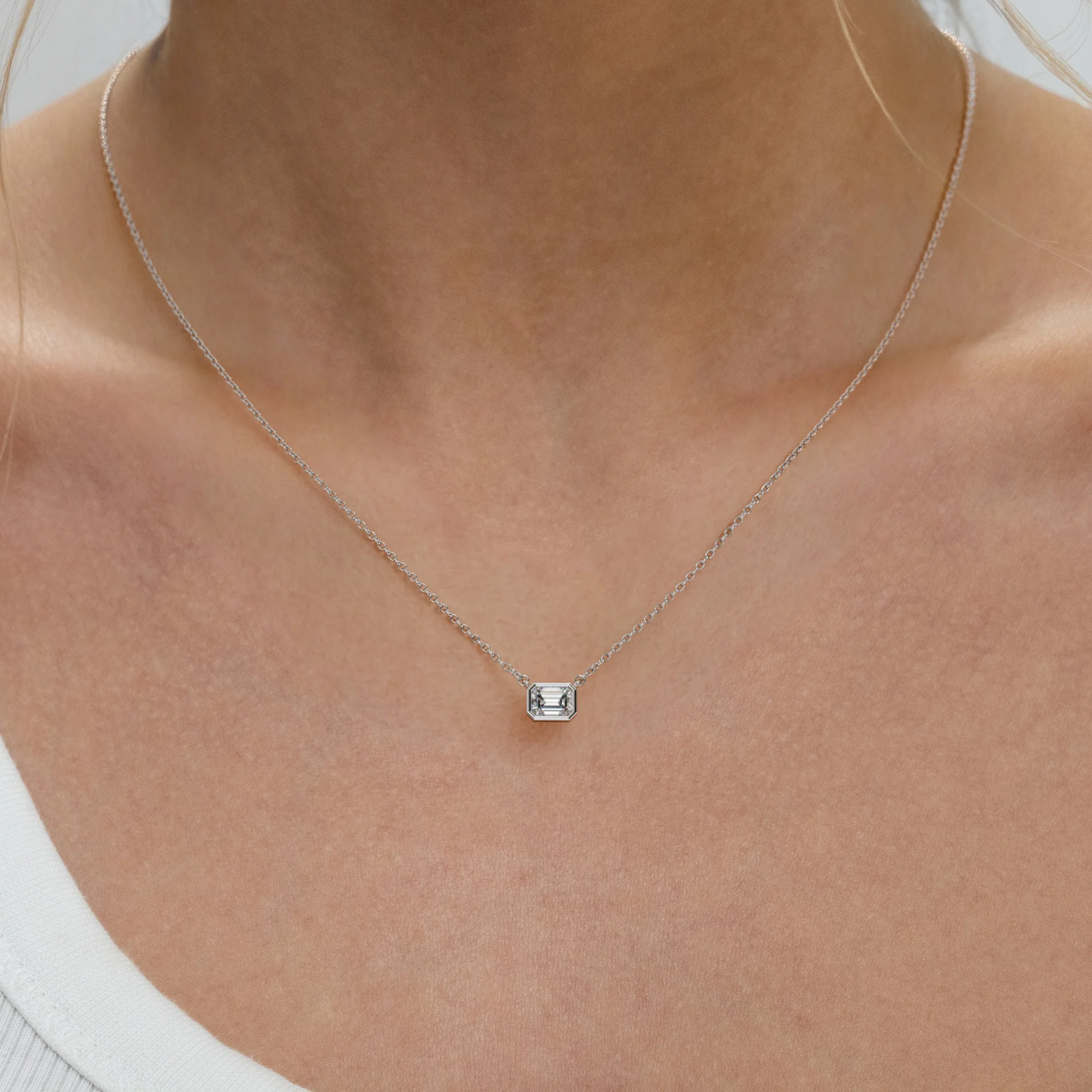 Horizon Emerald Cut Lab Diamond Solitaire Necklace 0.50ct H/SI in 9K White Gold - Image 2