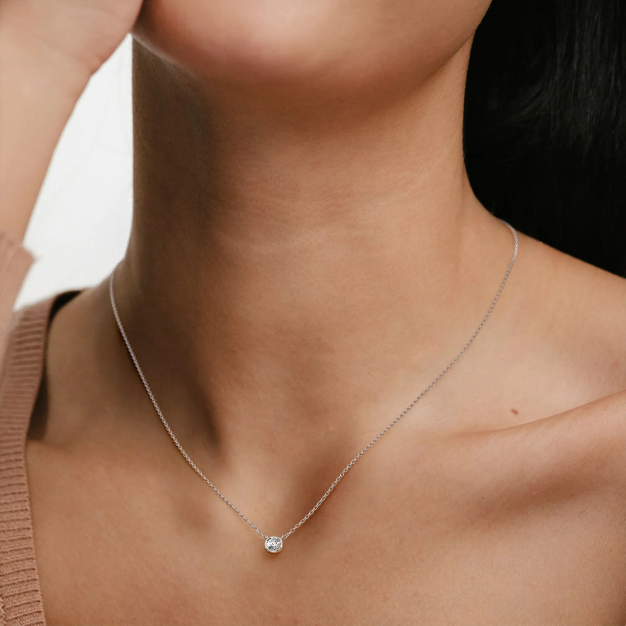 Horizon Round Cut Lab Diamond Solitaire Necklace 0.25ct H/SI in 925 Silver - Image 4