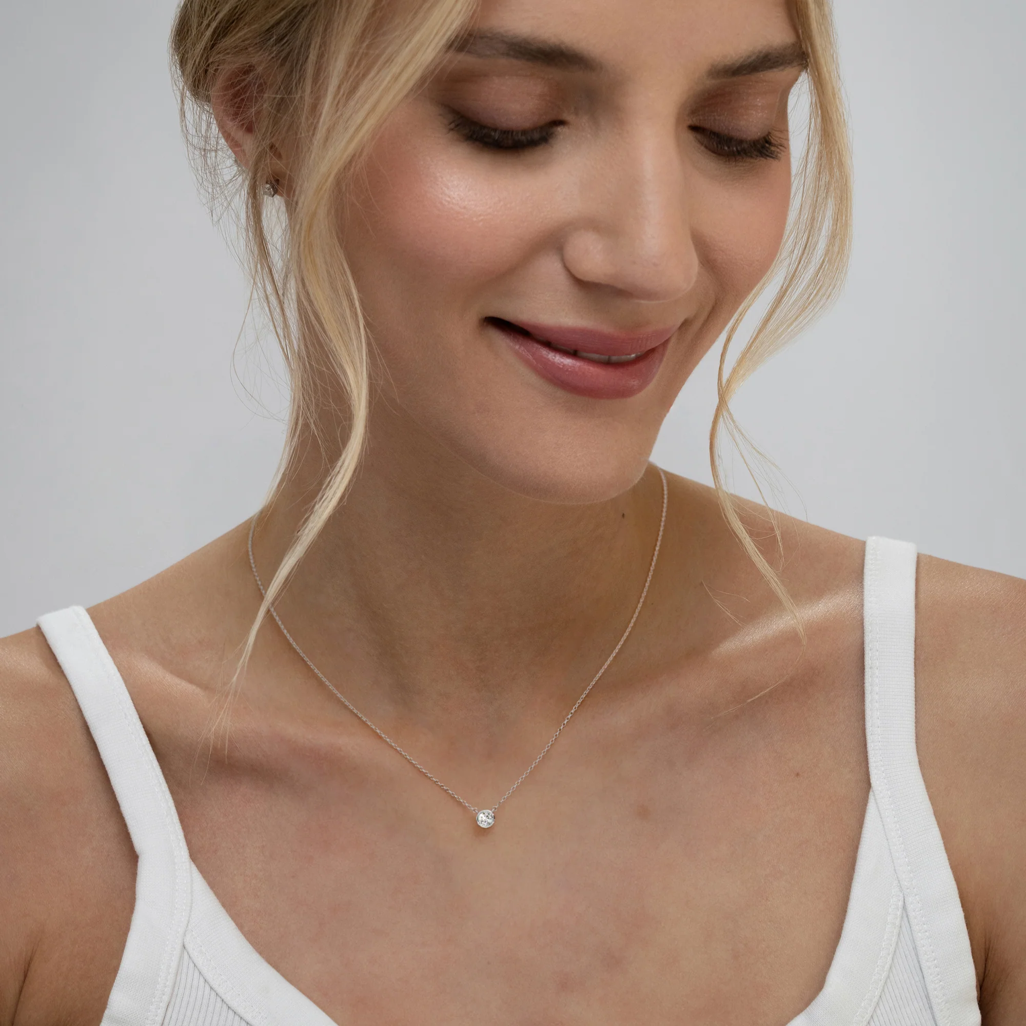 Horizon Round Cut Lab Diamond Solitaire Necklace 0.25ct H/SI in 9K White Gold - Image 6