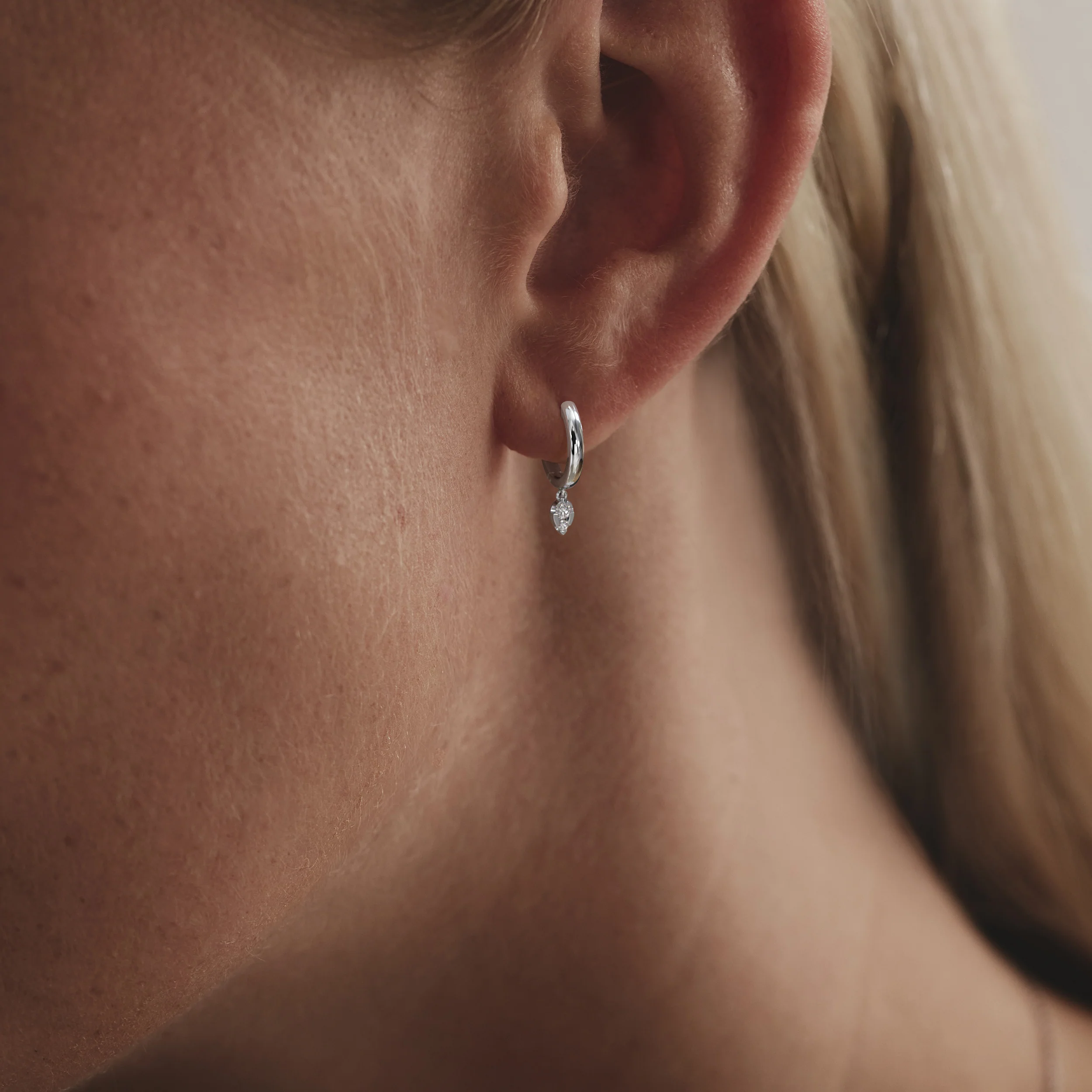 Lab Diamond 0.15ct Marquise Drop Huggies in 925 Silver - Image 2
