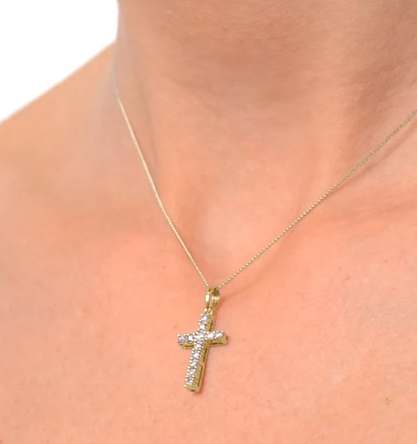 Lab Diamond Cross Necklace Pendant 0.22ct set in 18K Gold Vermeil - Image 3