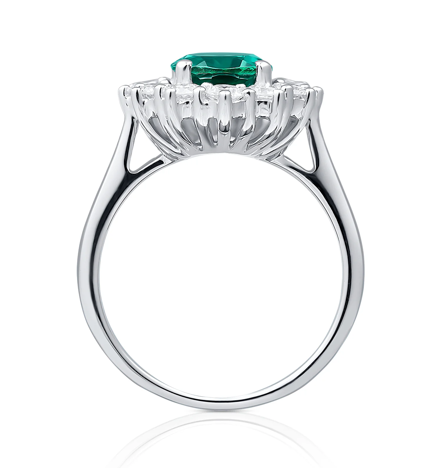 Lab Emerald 1.95CT and Lab Diamond 1.00ct Cluster Ring in 18K White Gold - Image 3