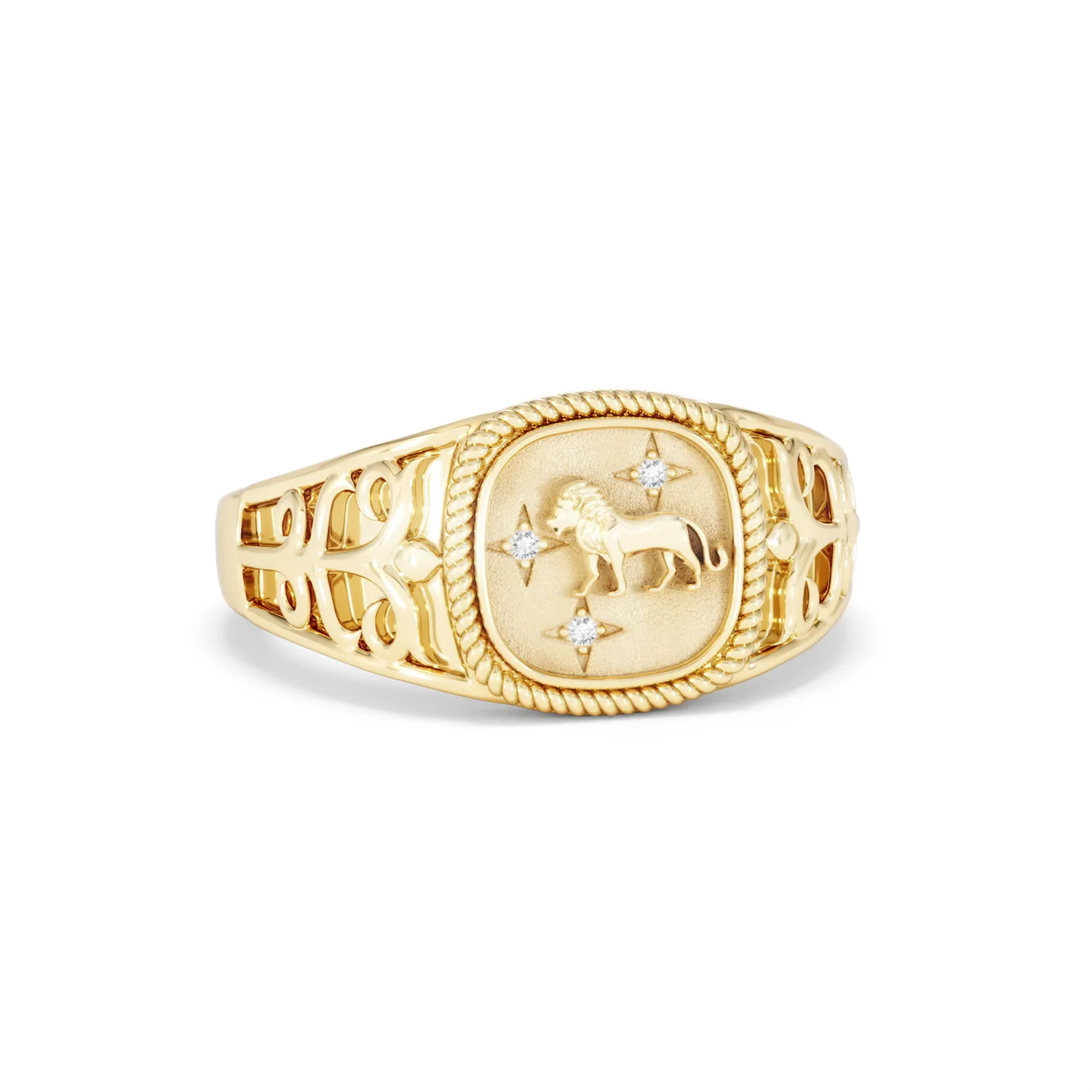 Leo Zodiac 0.01ct Lab Diamond Signet Ring in 18K Gold Vermeil - Image 10