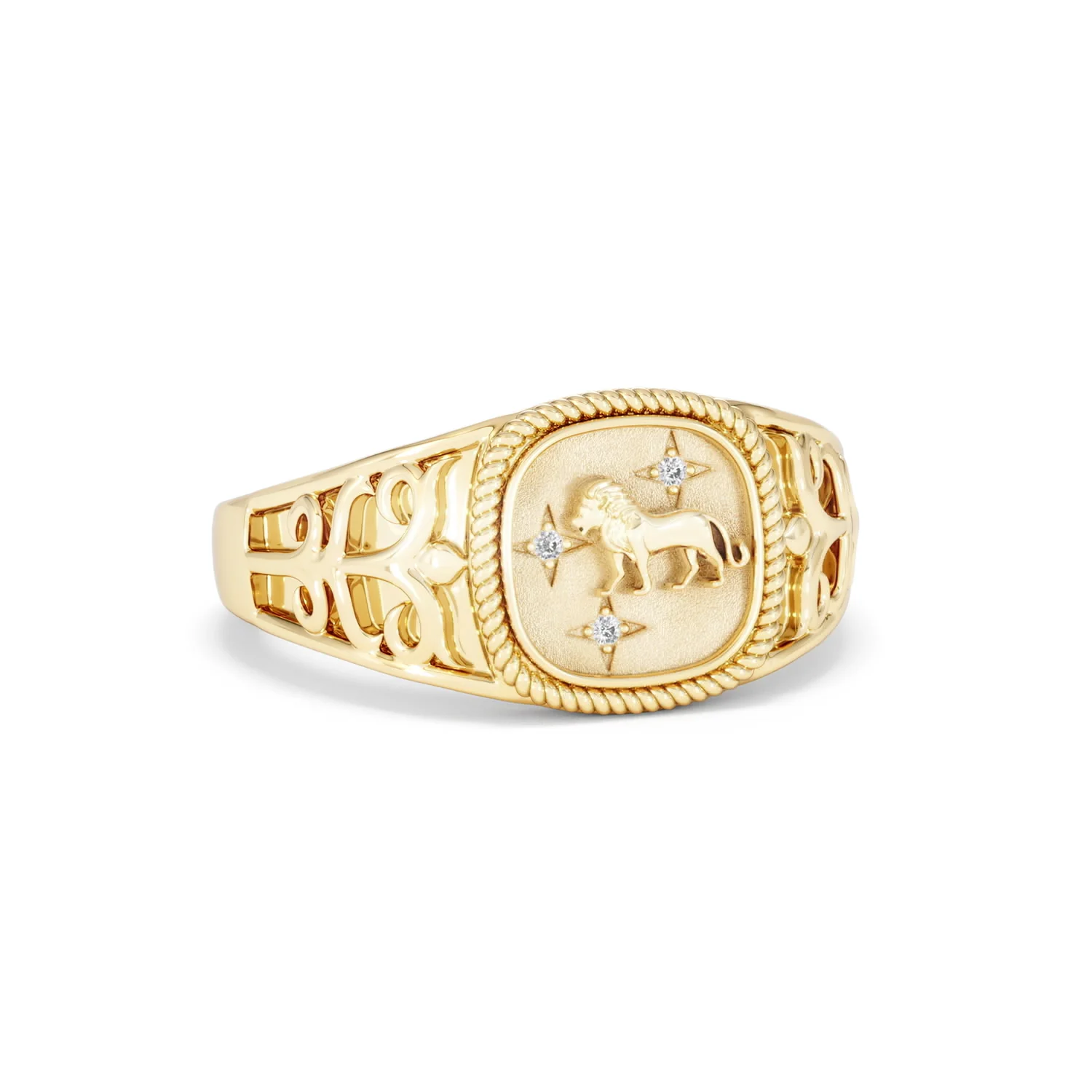 Leo Zodiac 0.01ct Lab Diamond Signet Ring in 18K Gold Vermeil - Image 11