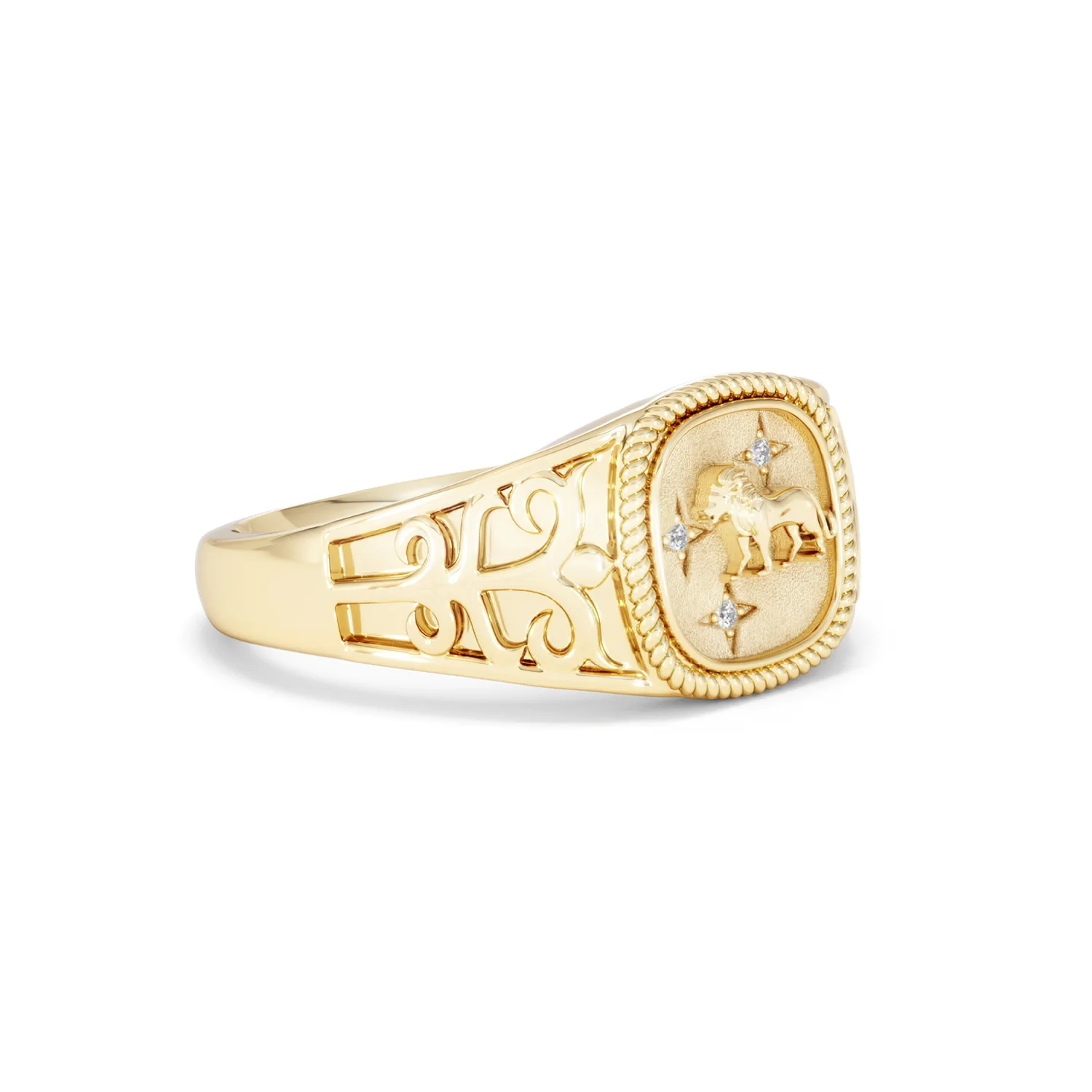 Leo Zodiac 0.01ct Lab Diamond Signet Ring in 18K Gold Vermeil - Image 17