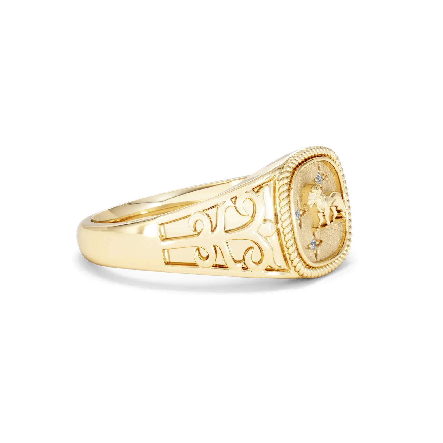 Leo Zodiac 0.01ct Lab Diamond Signet Ring in 18K Gold Vermeil - Image 20
