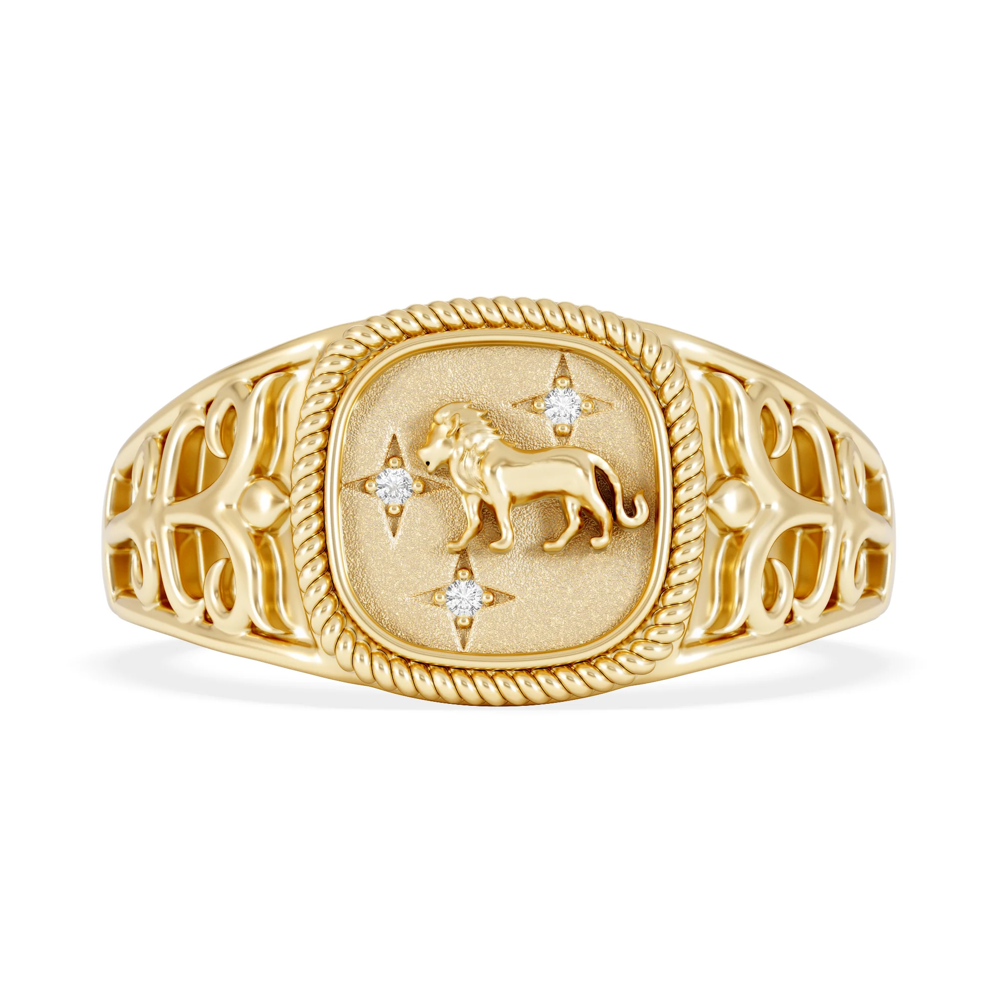 Leo Zodiac 0.01ct Lab Diamond Signet Ring in 18K Gold Vermeil - Image 6