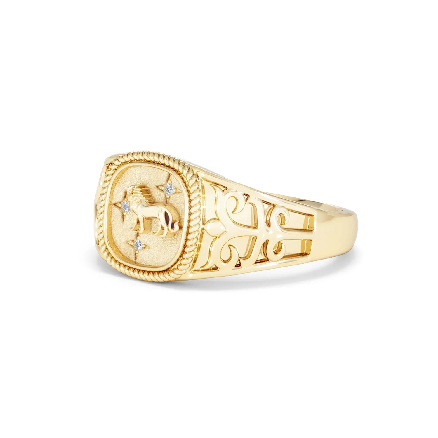 Leo Zodiac 0.01ct Lab Diamond Signet Ring in 18K Gold Vermeil - Image 78