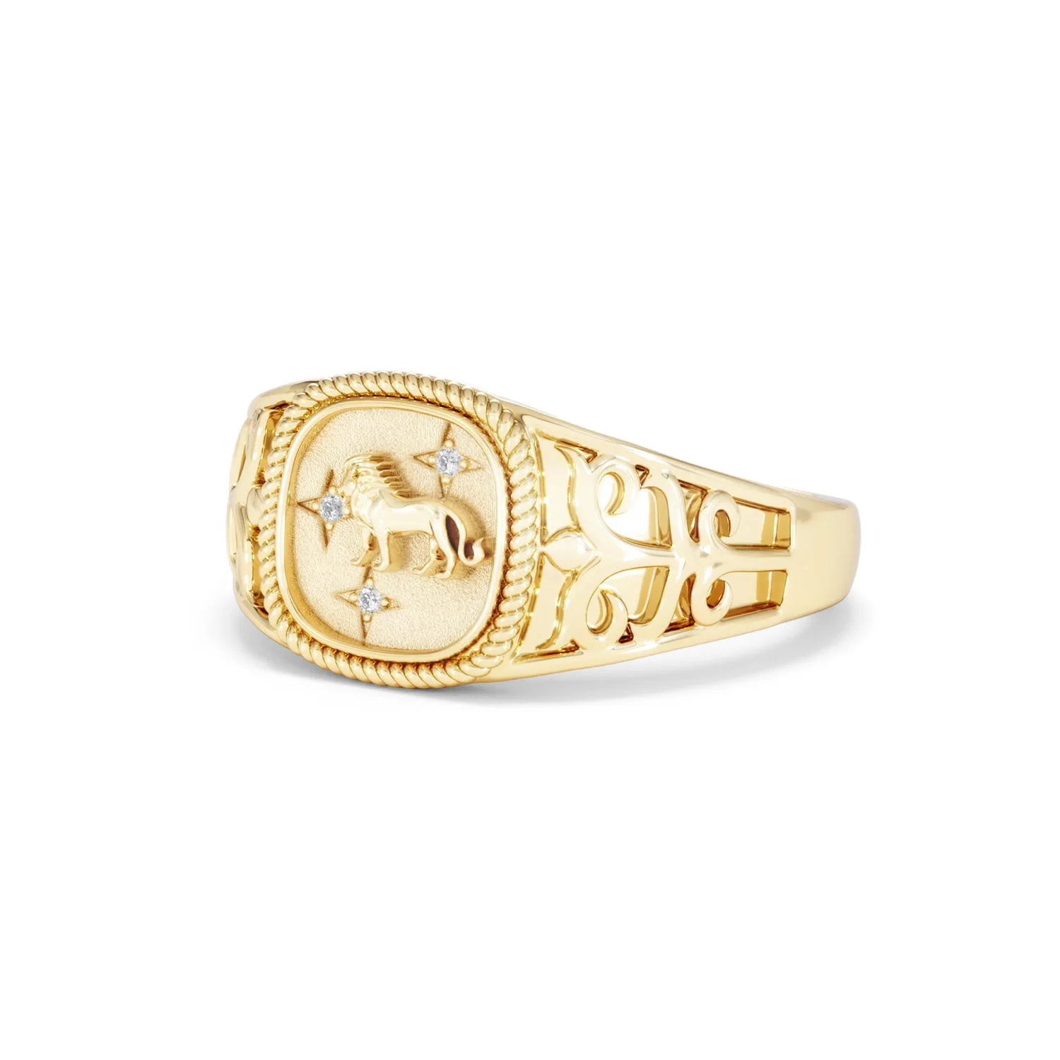 Leo Zodiac 0.01ct Lab Diamond Signet Ring in 18K Gold Vermeil - Image 80