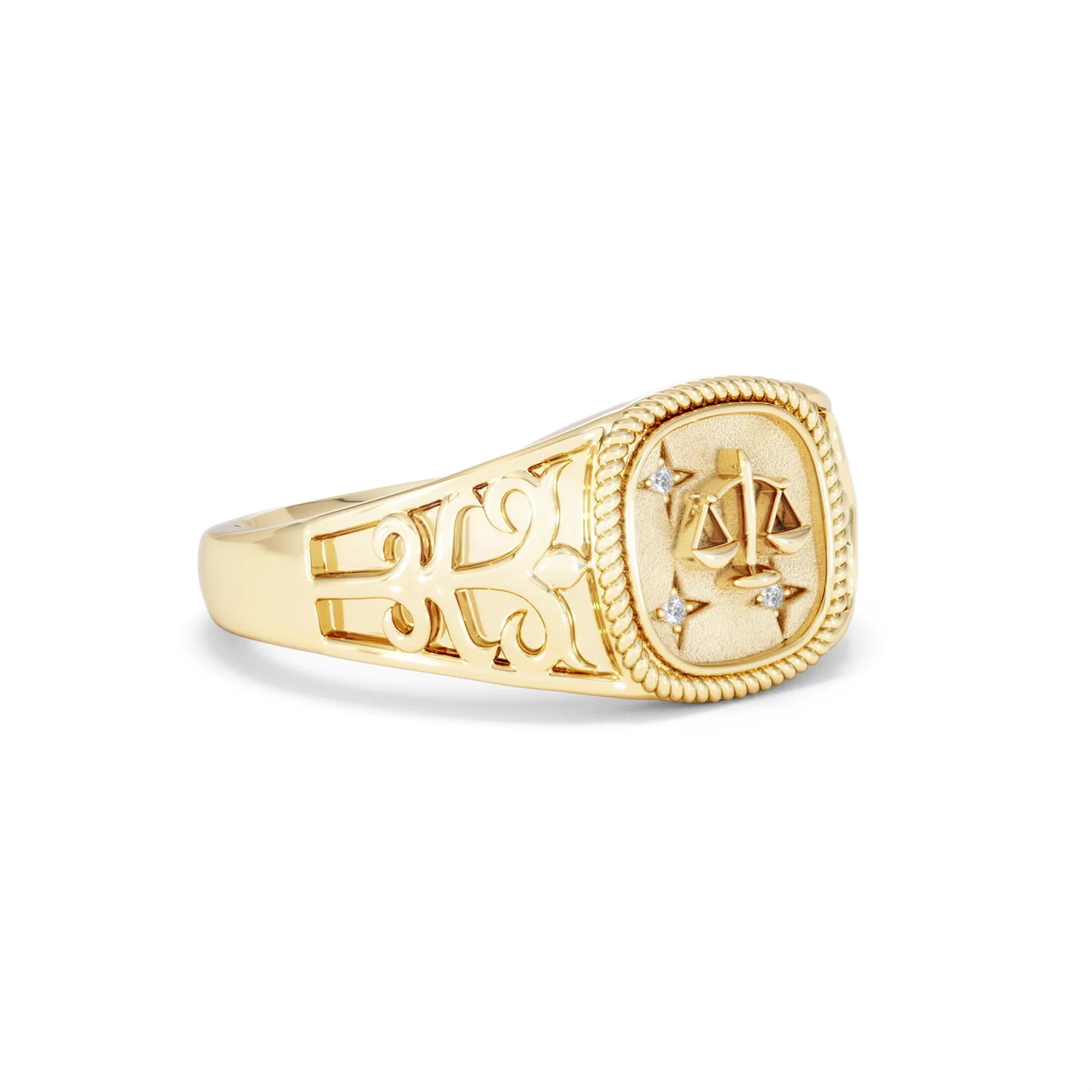 Libra Zodiac 0.01ct Lab Diamond Signet Ring in 18K Gold Vermeil - Image 16