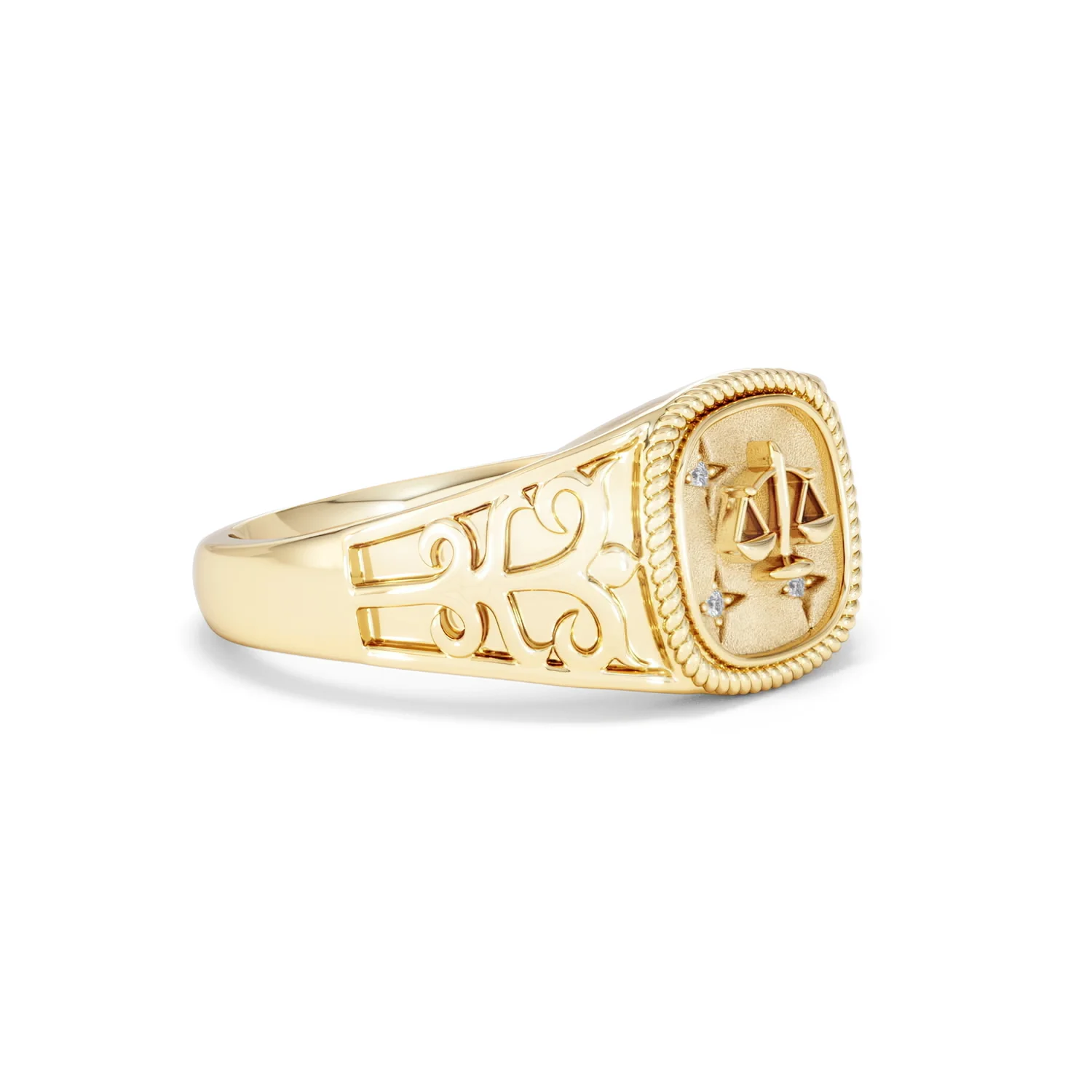 Libra Zodiac 0.01ct Lab Diamond Signet Ring in 18K Gold Vermeil - Image 18