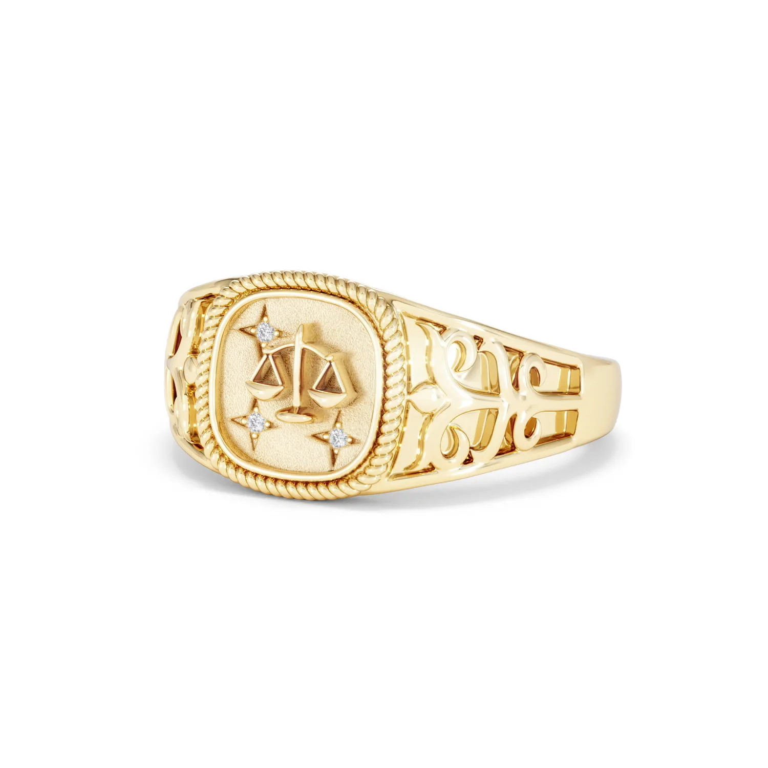 Libra Zodiac 0.01ct Lab Diamond Signet Ring in 18K Gold Vermeil - Image 81