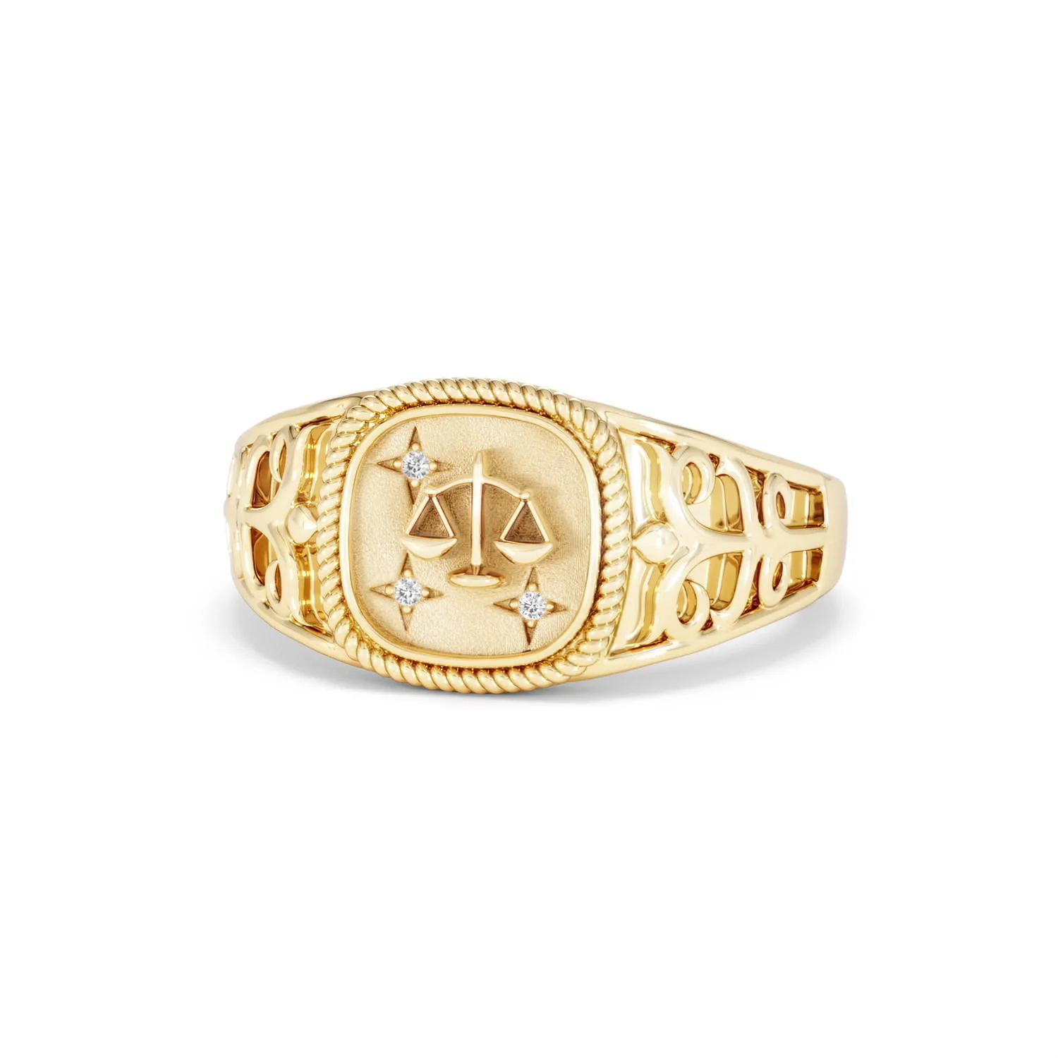Libra Zodiac 0.01ct Lab Diamond Signet Ring in 18K Gold Vermeil - Image 84