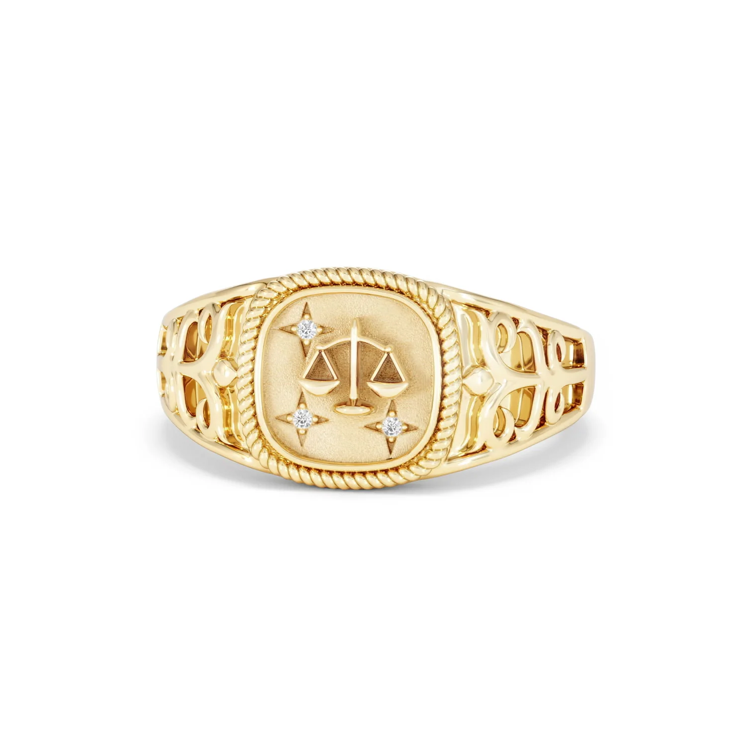 Libra Zodiac 0.01ct Lab Diamond Signet Ring in 18K Gold Vermeil - Image 85
