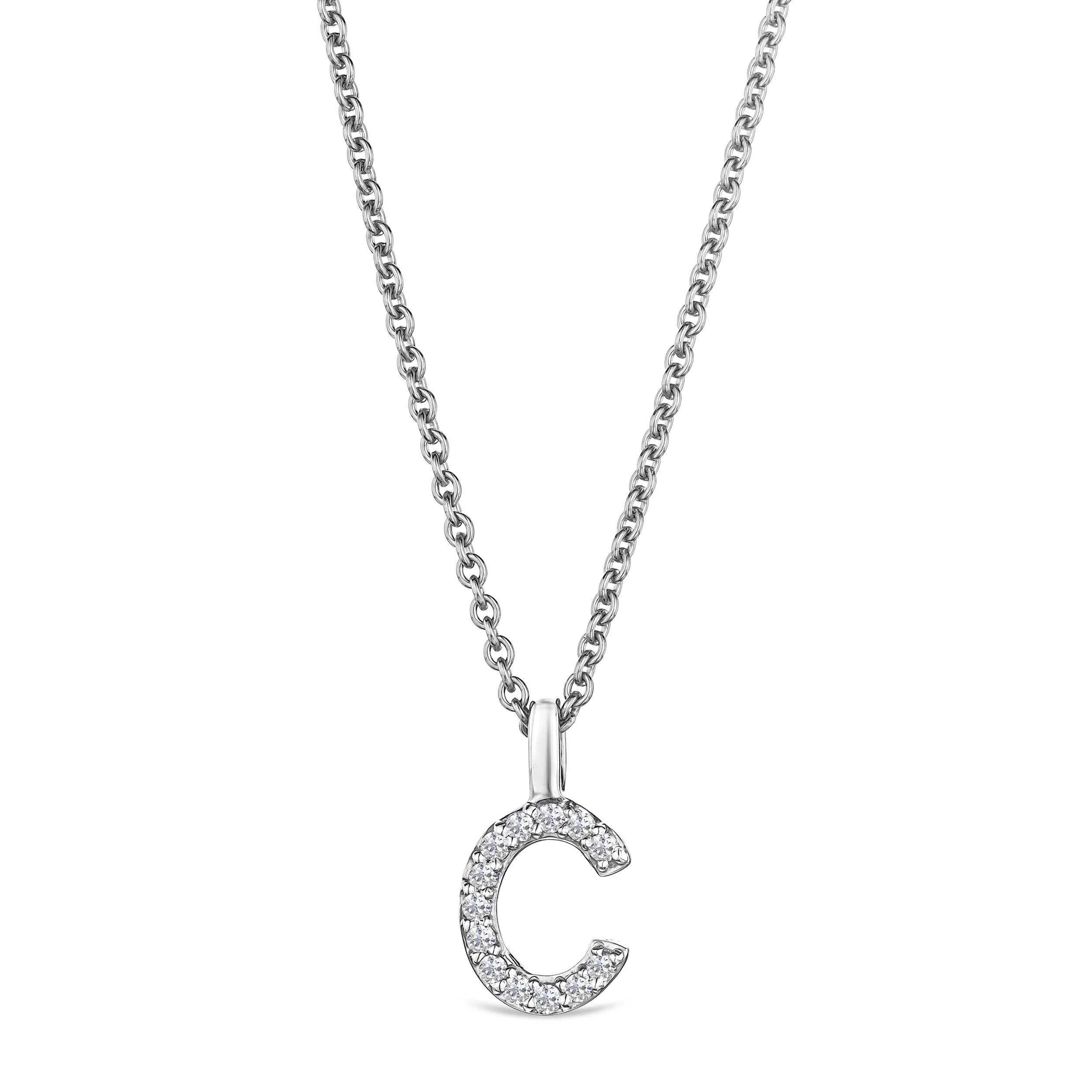 Love Letter Initial C Lab Diamond Necklace set in 9K White Gold - Image 4