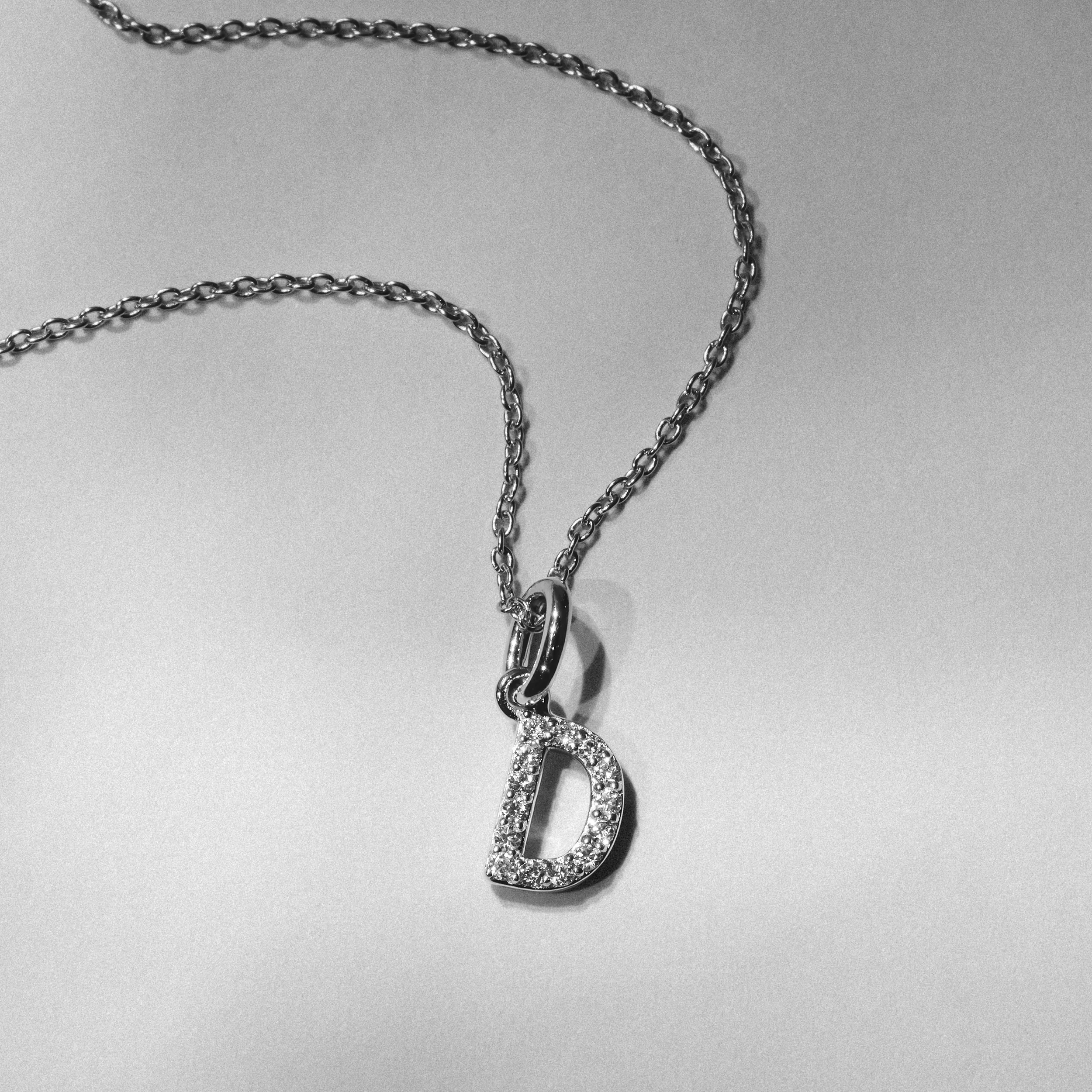 Love Letter Initial D Lab Diamond Necklace set in 925 Sterling Silver - Image 3