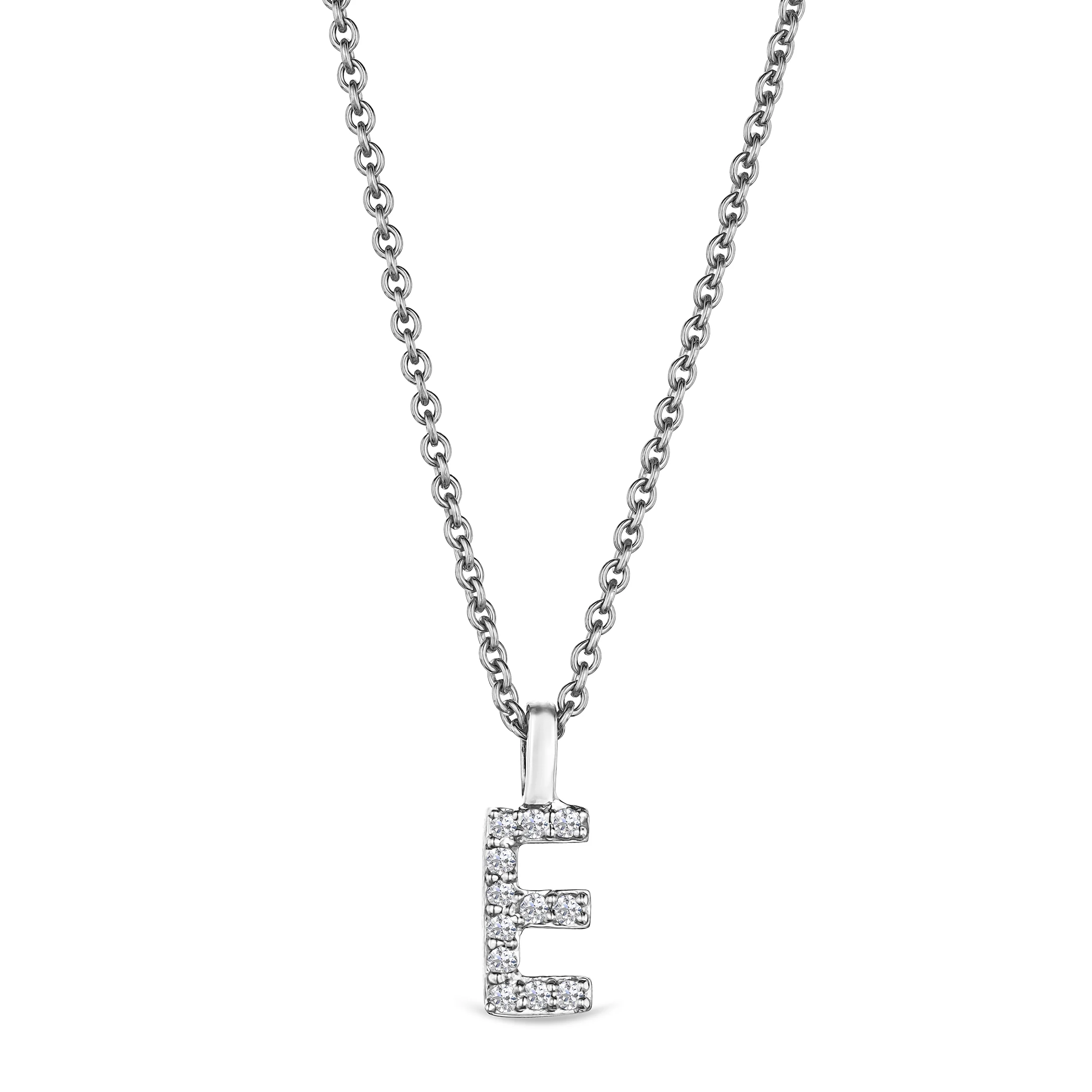 Love Letter Initial E Lab Diamond Necklace set in 9K White Gold - Image 4