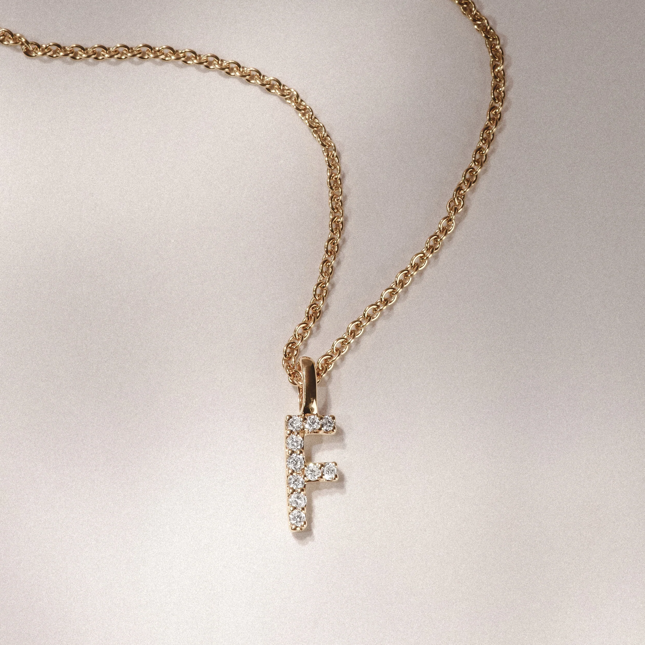 Love Letter Initial F Lab Diamond Necklace set in 9K Yellow Gold - Image 3