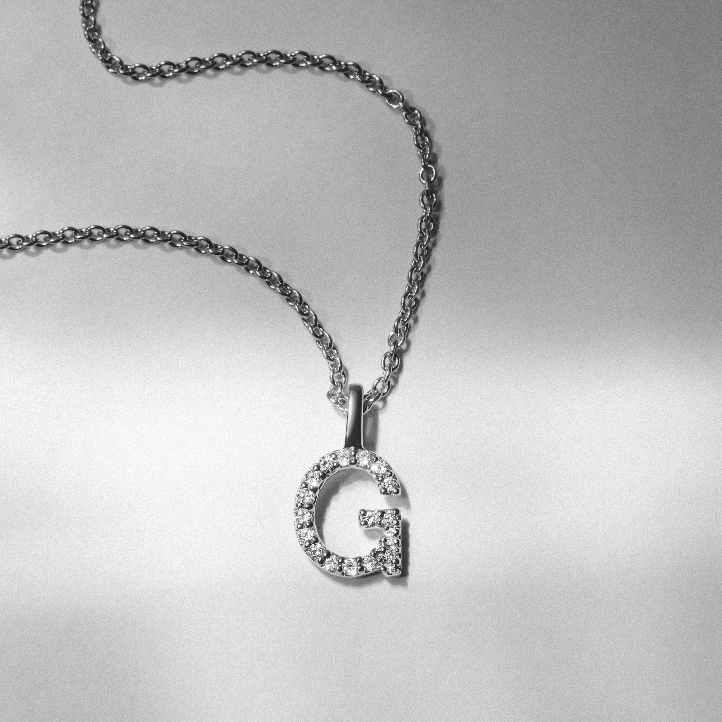 Love Letter Initial G Lab Diamond Necklace set in 9K White Gold - Image 3