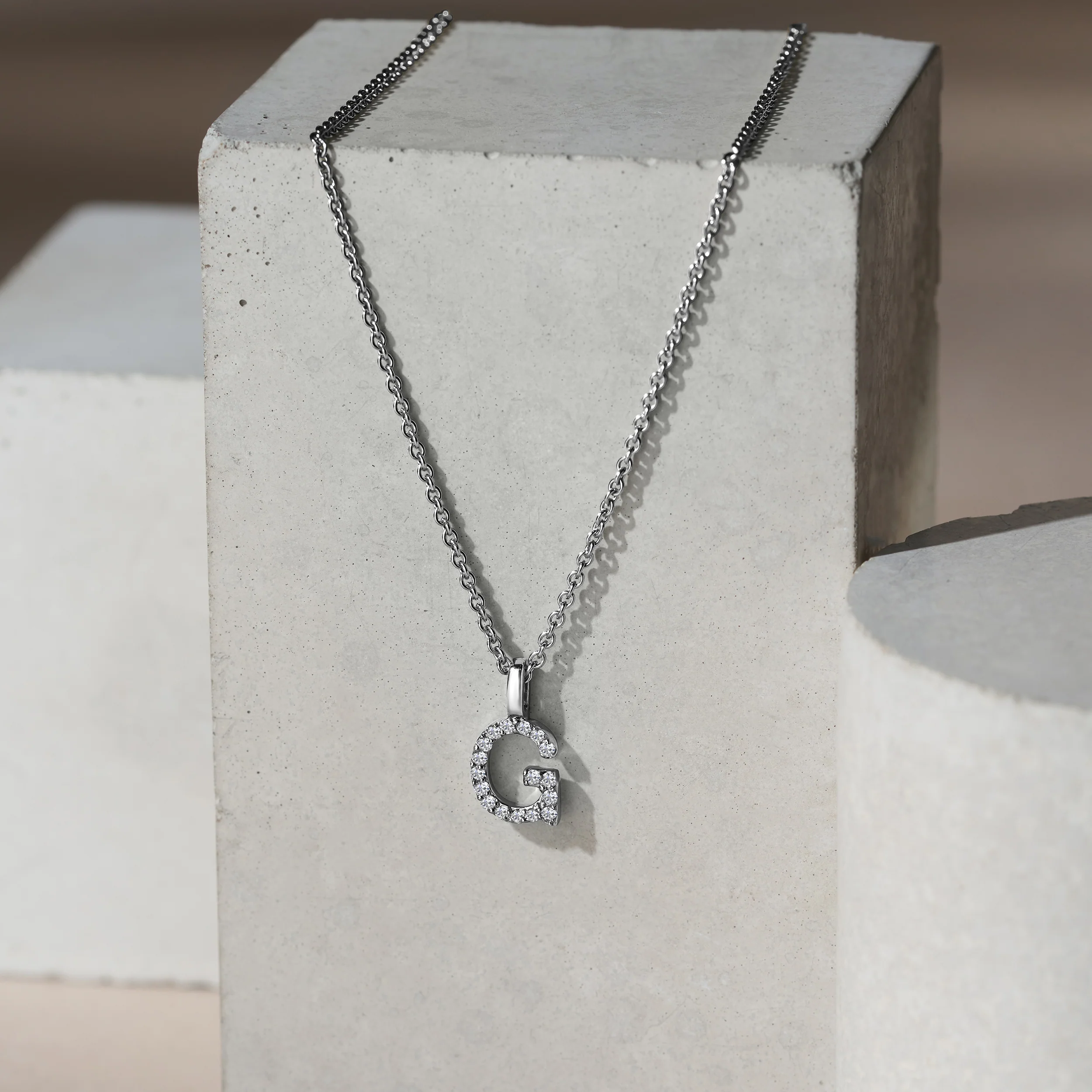 Love Letter Initial G Lab Diamond Necklace set in 9K White Gold - Image 5
