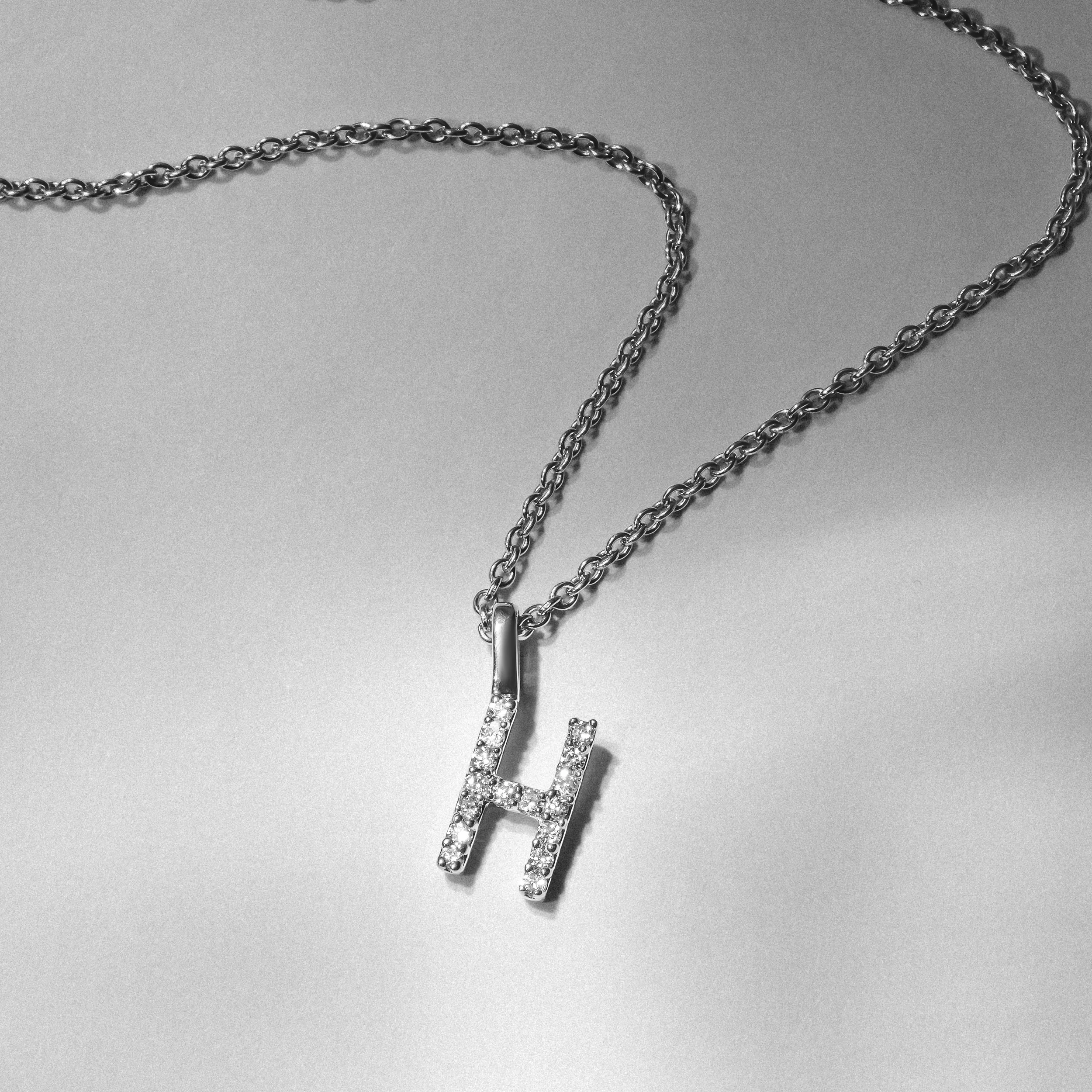 Love Letter Initial H Lab Diamond Necklace set in 9K White Gold - Image 3