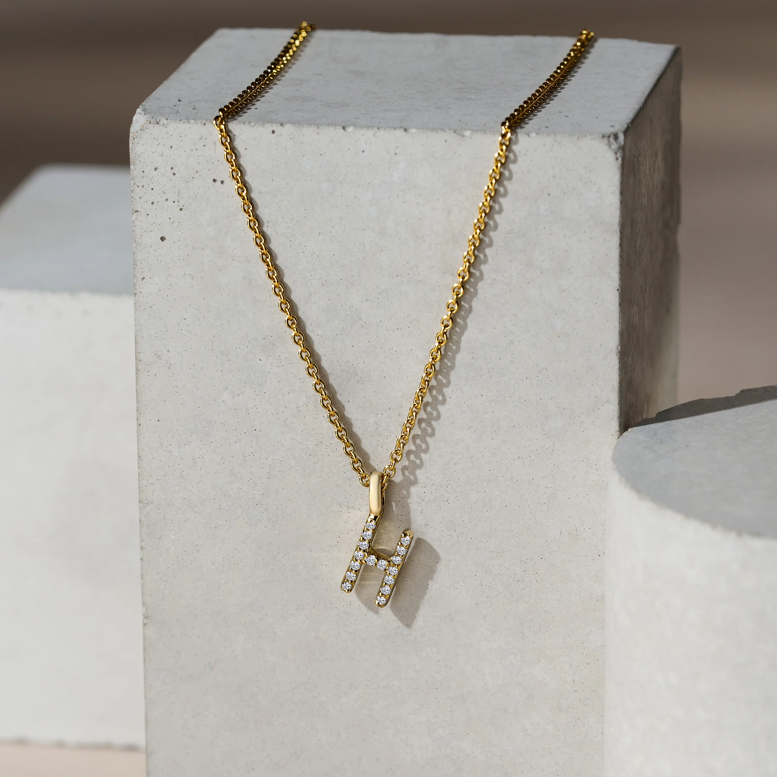 Love Letter Initial H Lab Diamond Necklace set in 9K Yellow Gold - Image 5