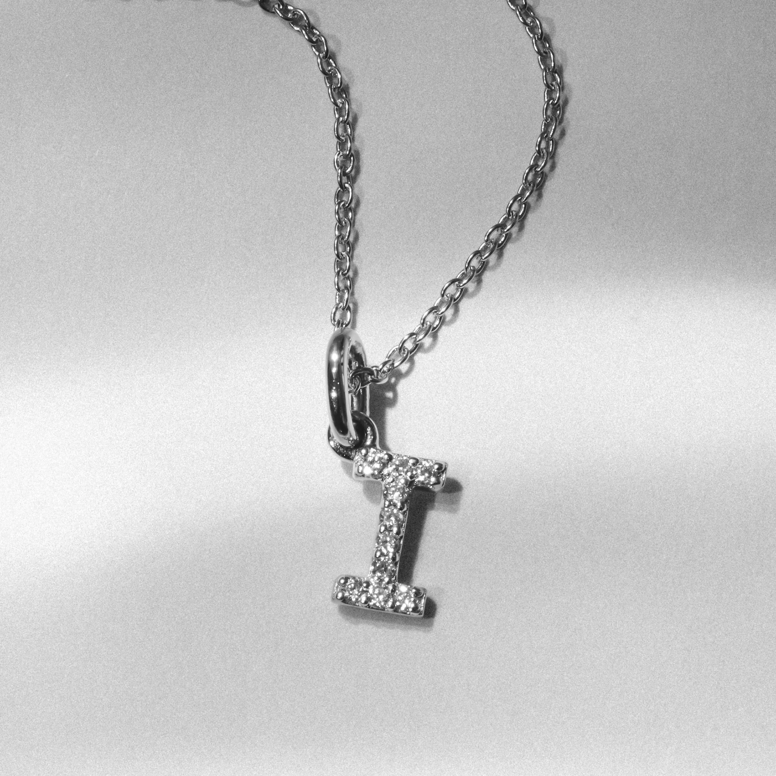 Love Letter Initial I Lab Diamond Necklace set in 925 Sterling Silver - Image 3