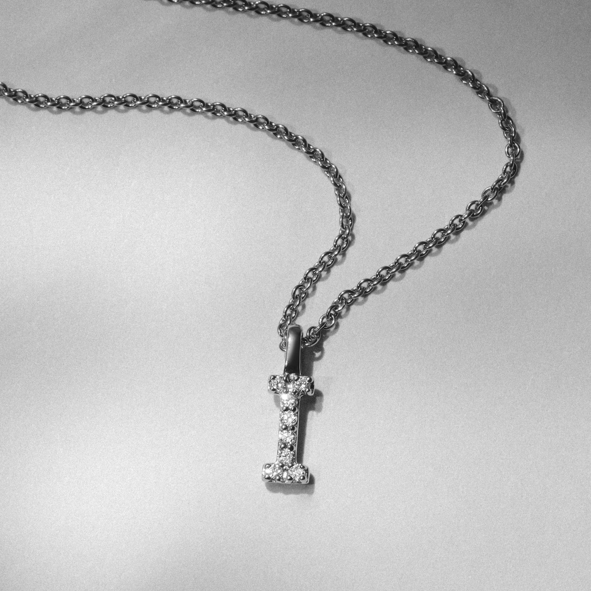 Love Letter Initial I Lab Diamond Necklace set in 9K White Gold - Image 4
