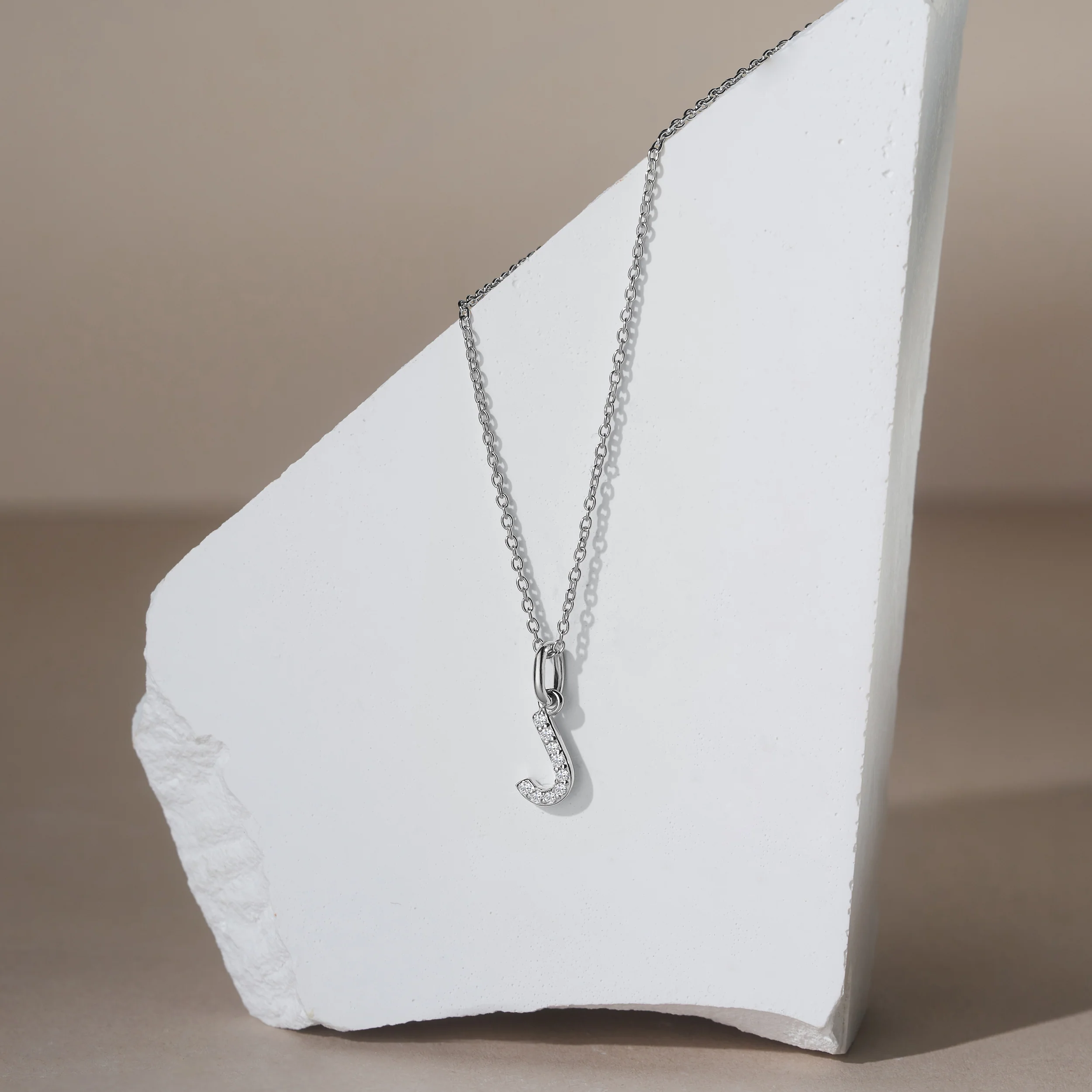 Love Letter Initial J Lab Diamond Necklace set in 925 Sterling Silver - Image 4