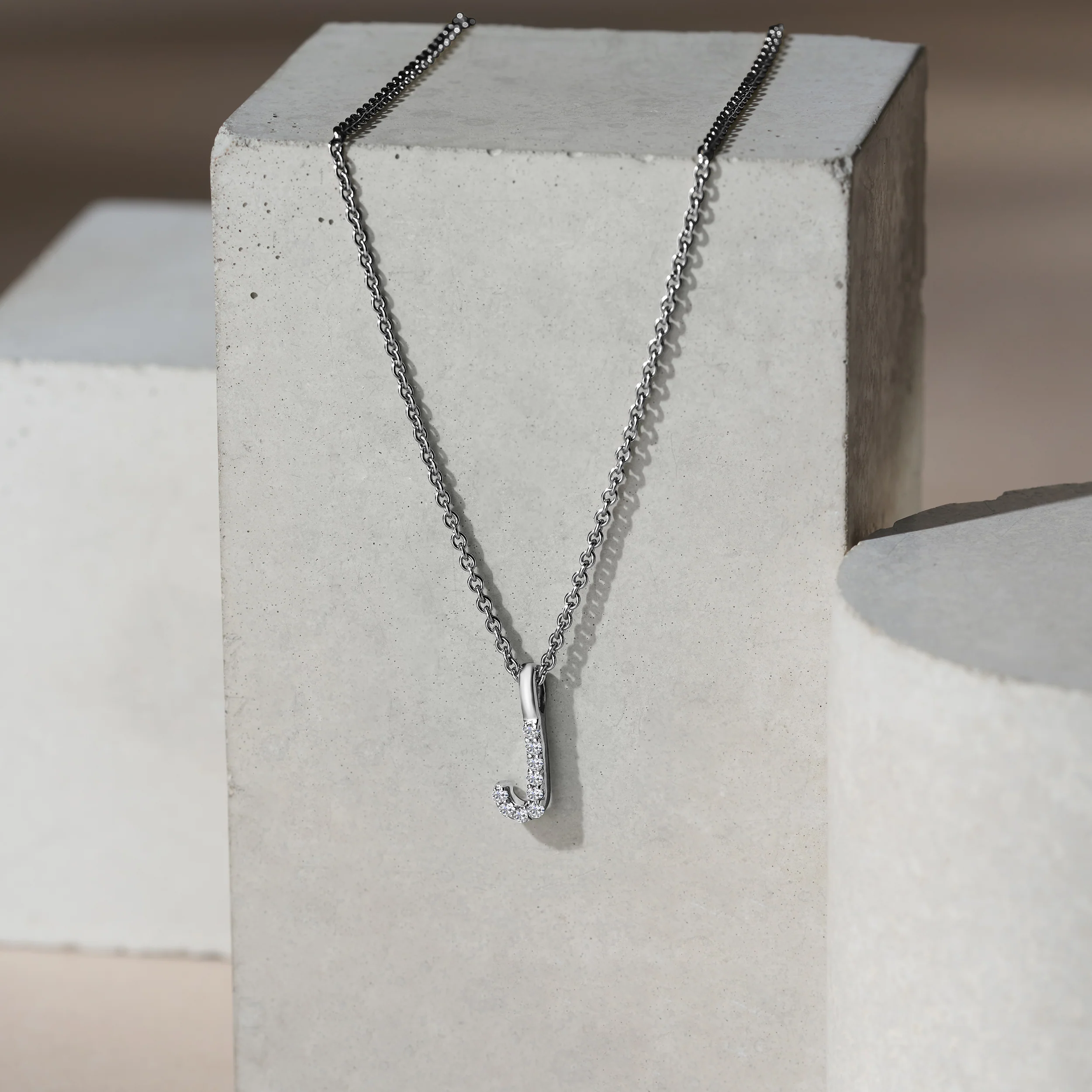 Love Letter Initial J Lab Diamond Necklace set in 9K White Gold - Image 5