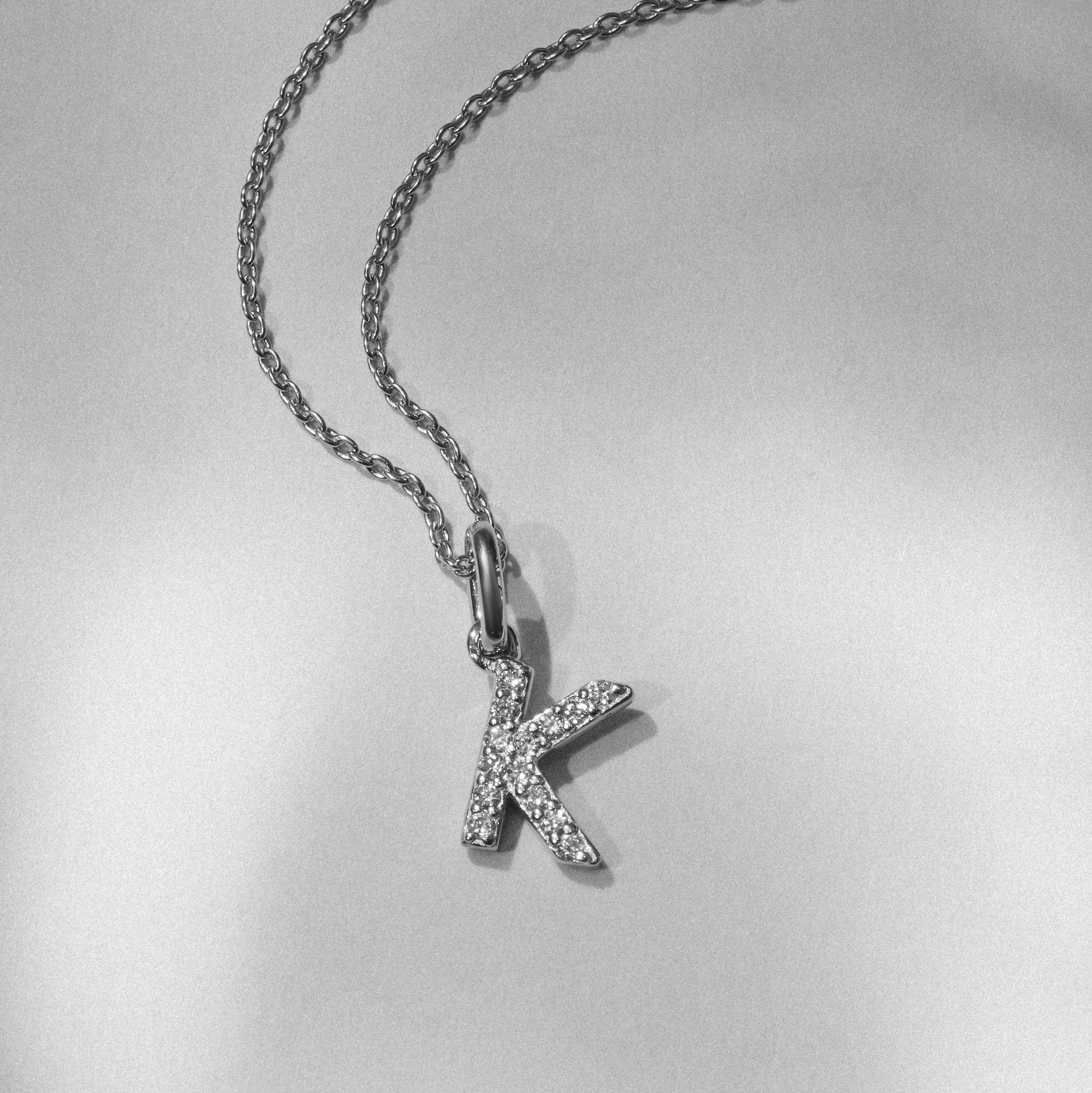Love Letter Initial K Lab Diamond Necklace set in 925 Sterling Silver - Image 3