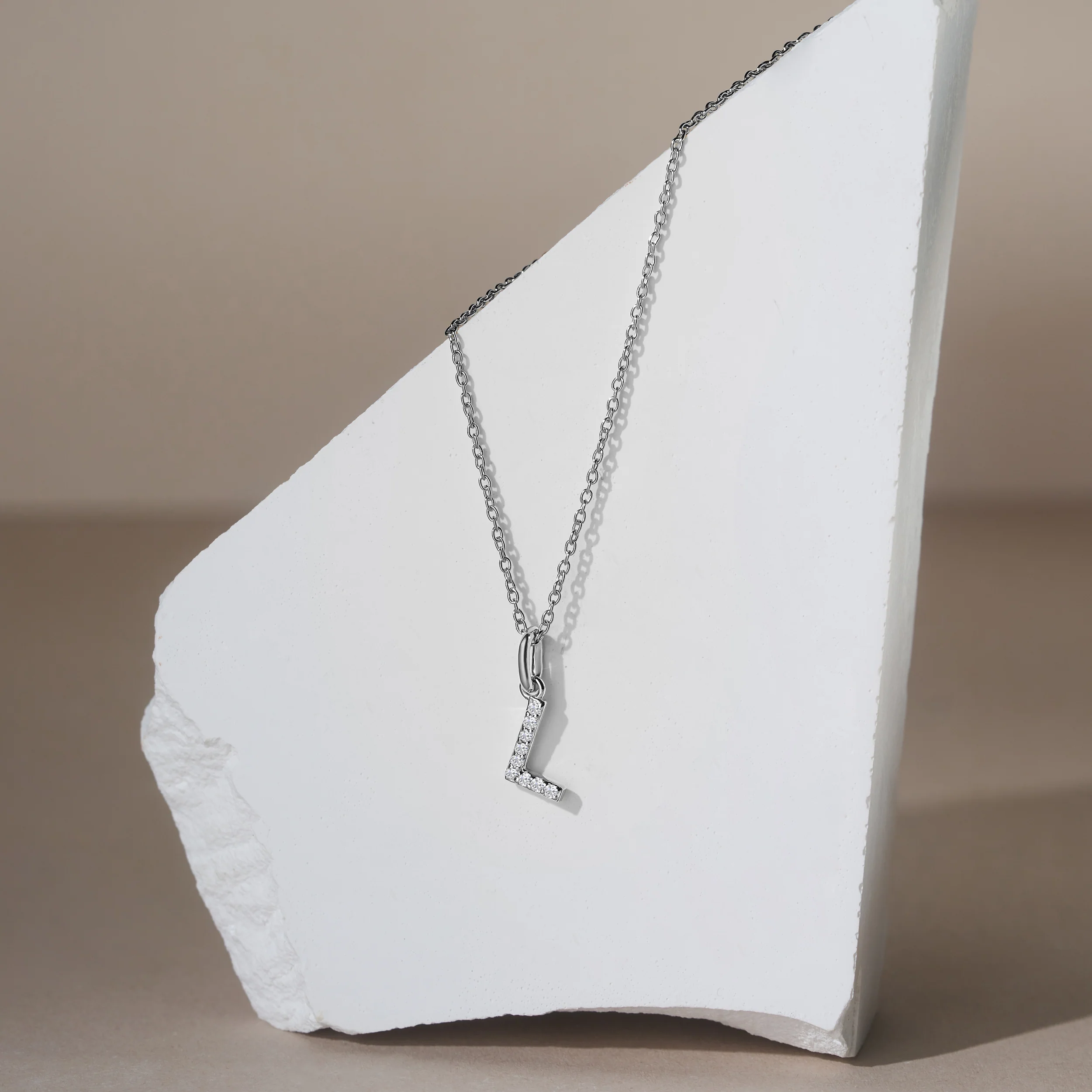Love Letter Initial L Lab Diamond Necklace set in 925 Sterling Silver - Image 4