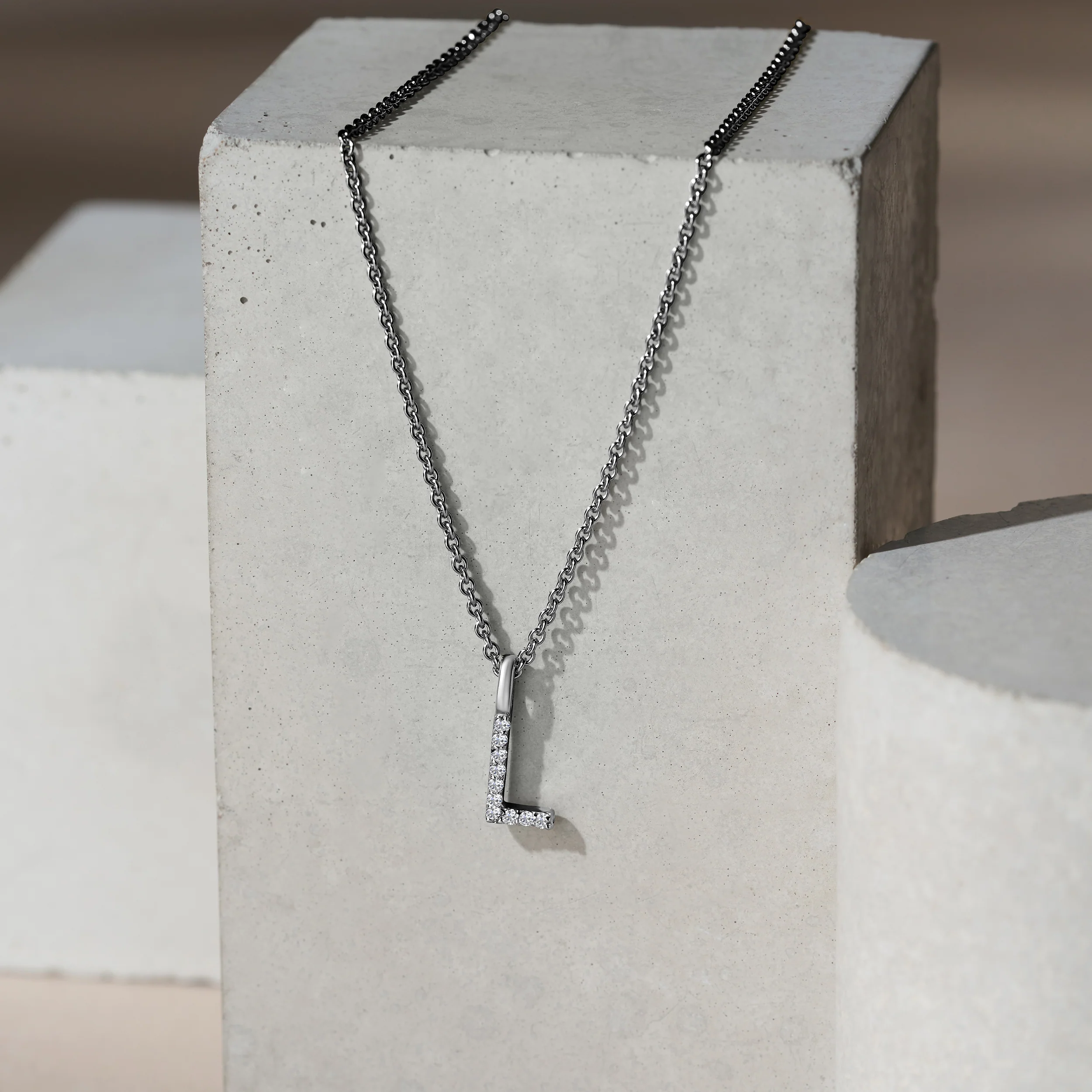 Love Letter Initial L Lab Diamond Necklace set in 9K White Gold - Image 5