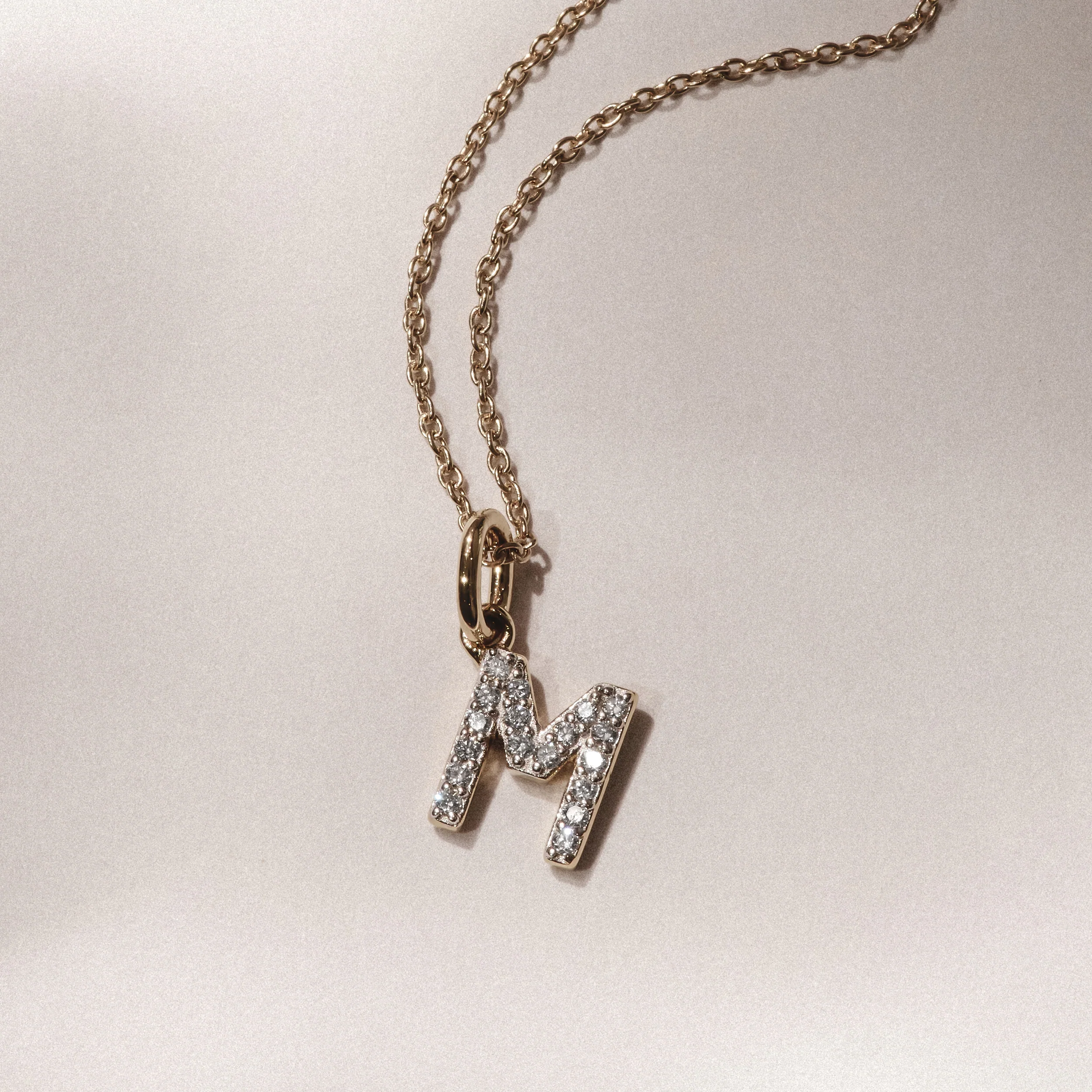 Love Letter Initial M Lab Diamond Necklace set in 18K Gold Vermeil - Image 3