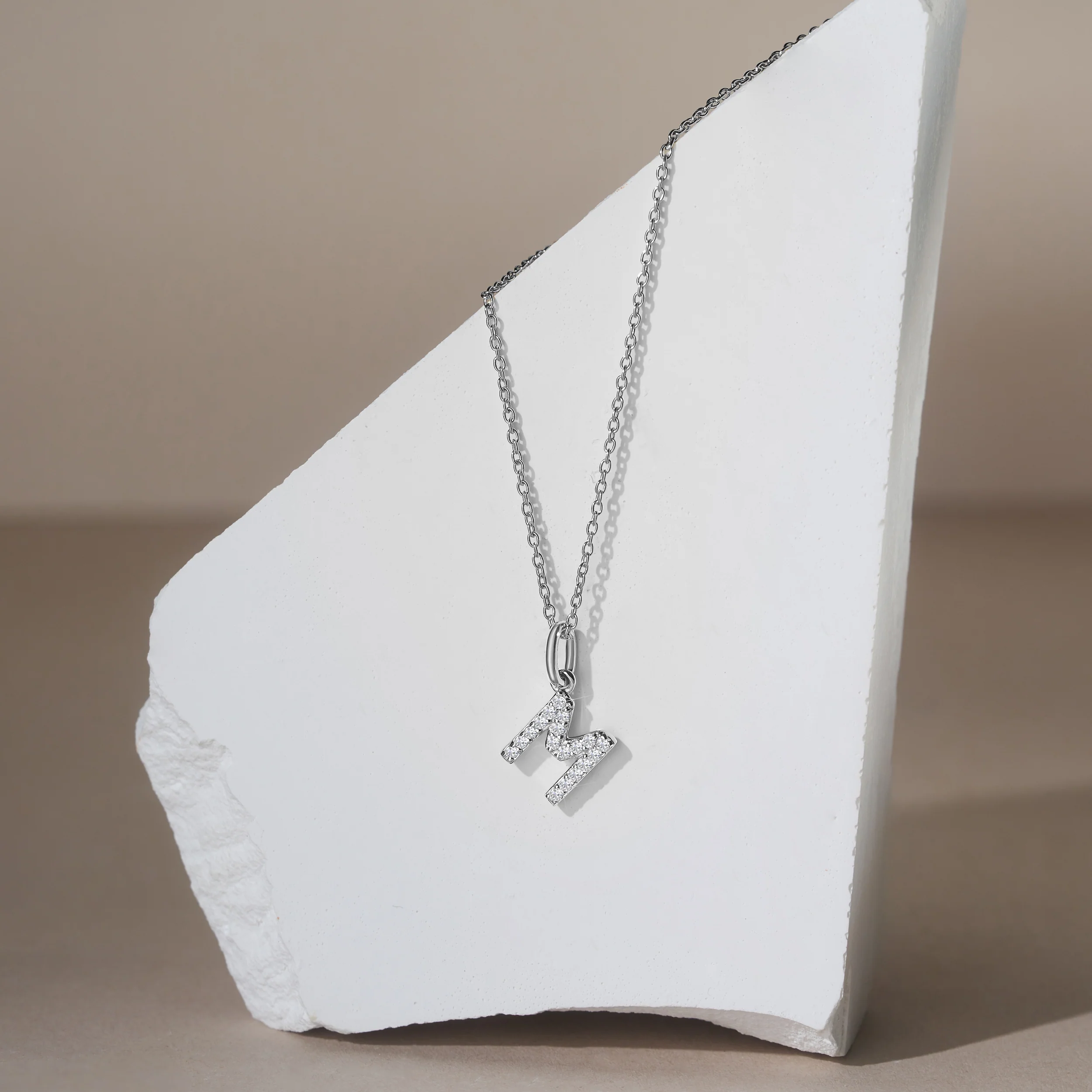 Love Letter Initial M Lab Diamond Necklace set in 925 Sterling Silver - Image 5