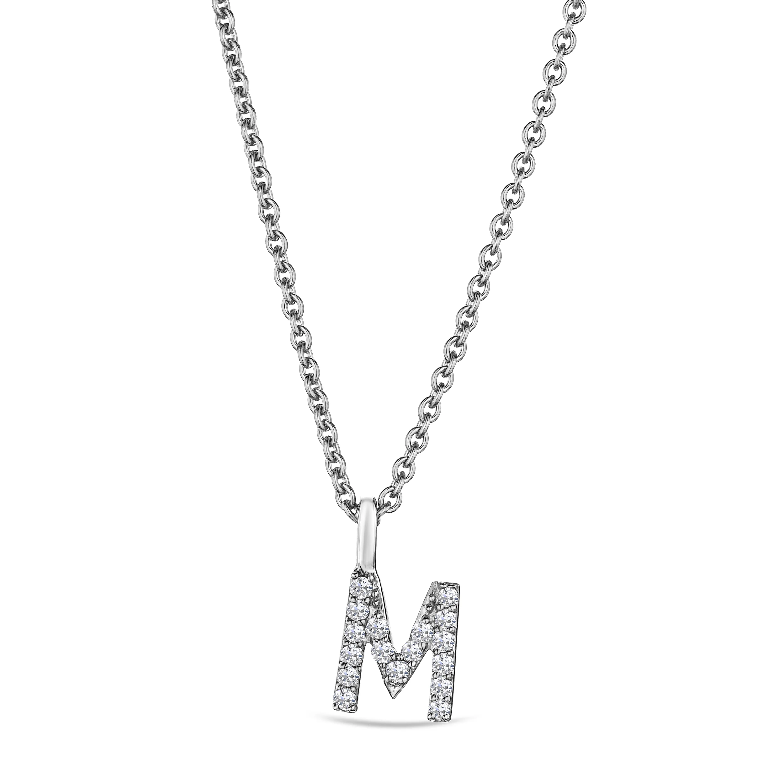 Love Letter Initial M Lab Diamond Necklace set in 9K White Gold - Image 3