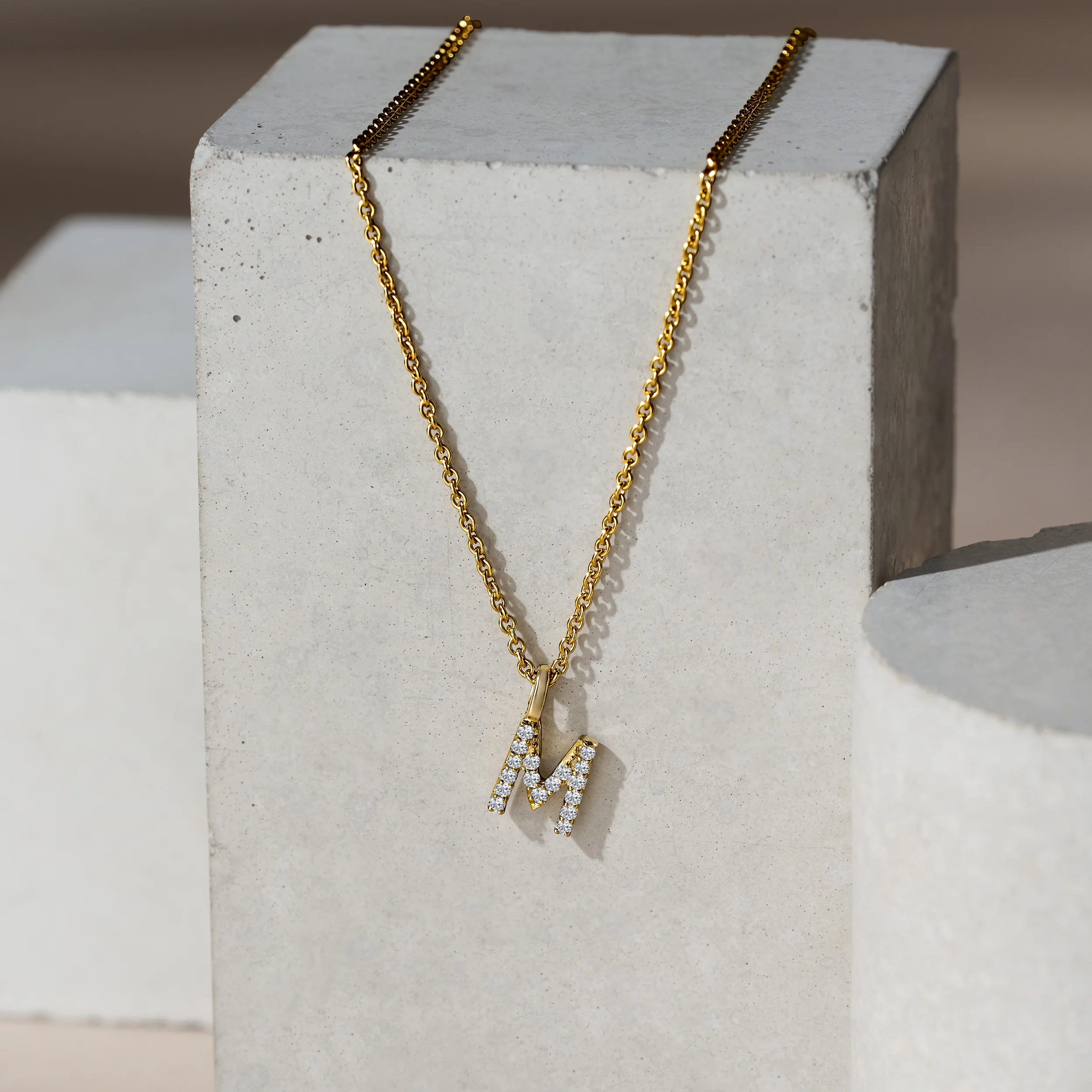Love Letter Initial M Lab Diamond Necklace set in 9K Yellow Gold - Image 5