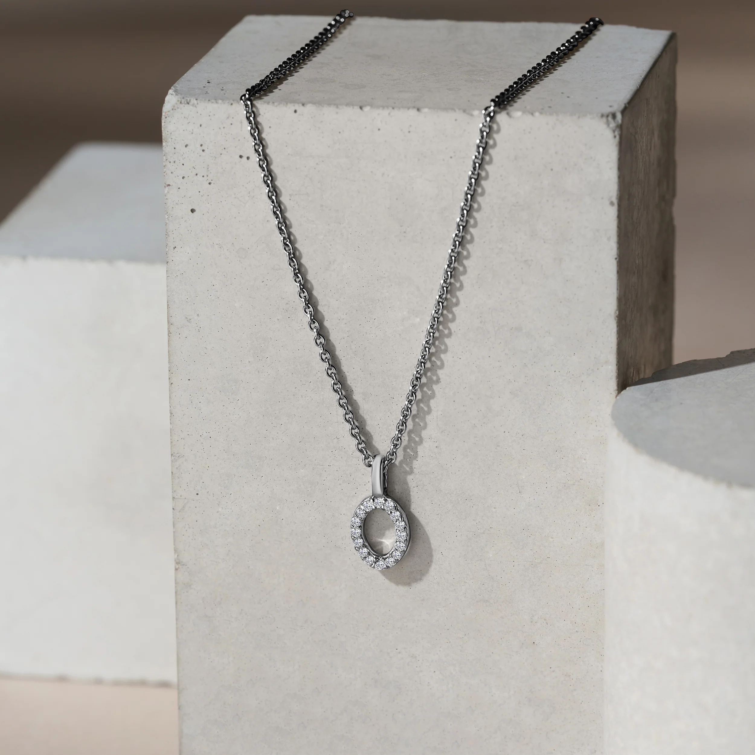 Love Letter Initial O Lab Diamond Necklace set in 9K White Gold - Image 5