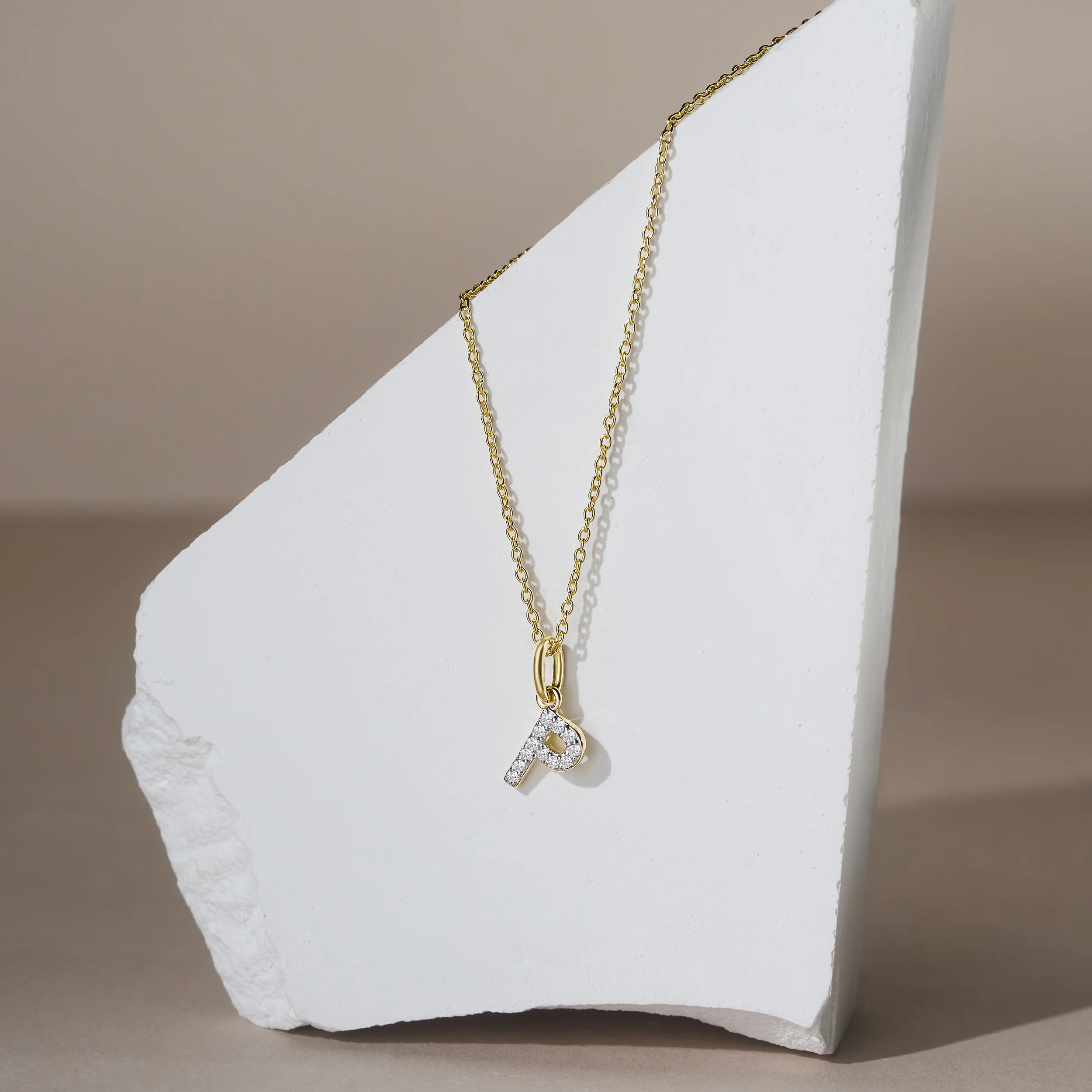 Love Letter Initial P Lab Diamond Necklace set in 18K Gold Vermeil - Image 4