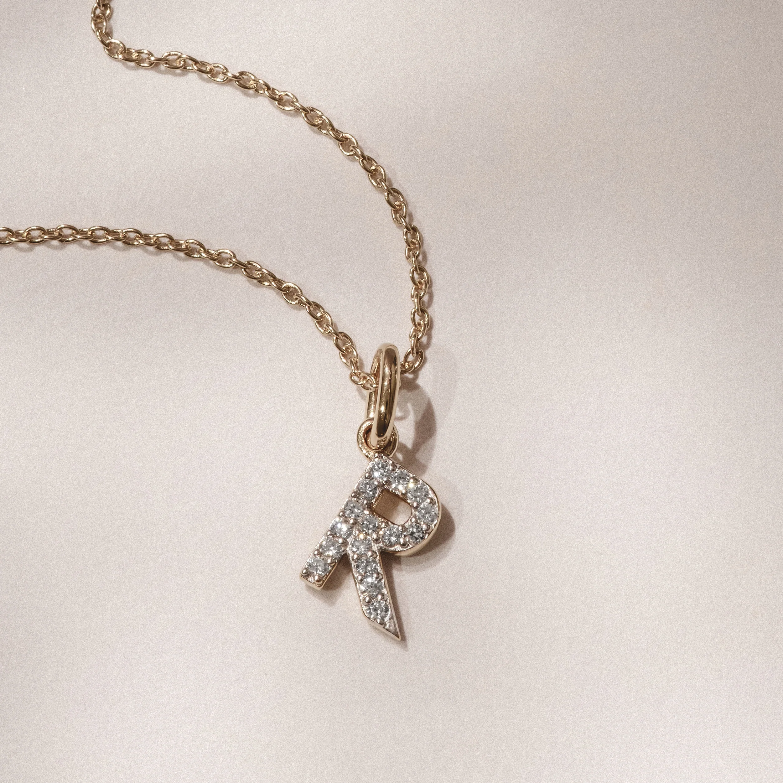 Love Letter Initial R Lab Diamond Necklace set in 18K Gold Vermeil - Image 3