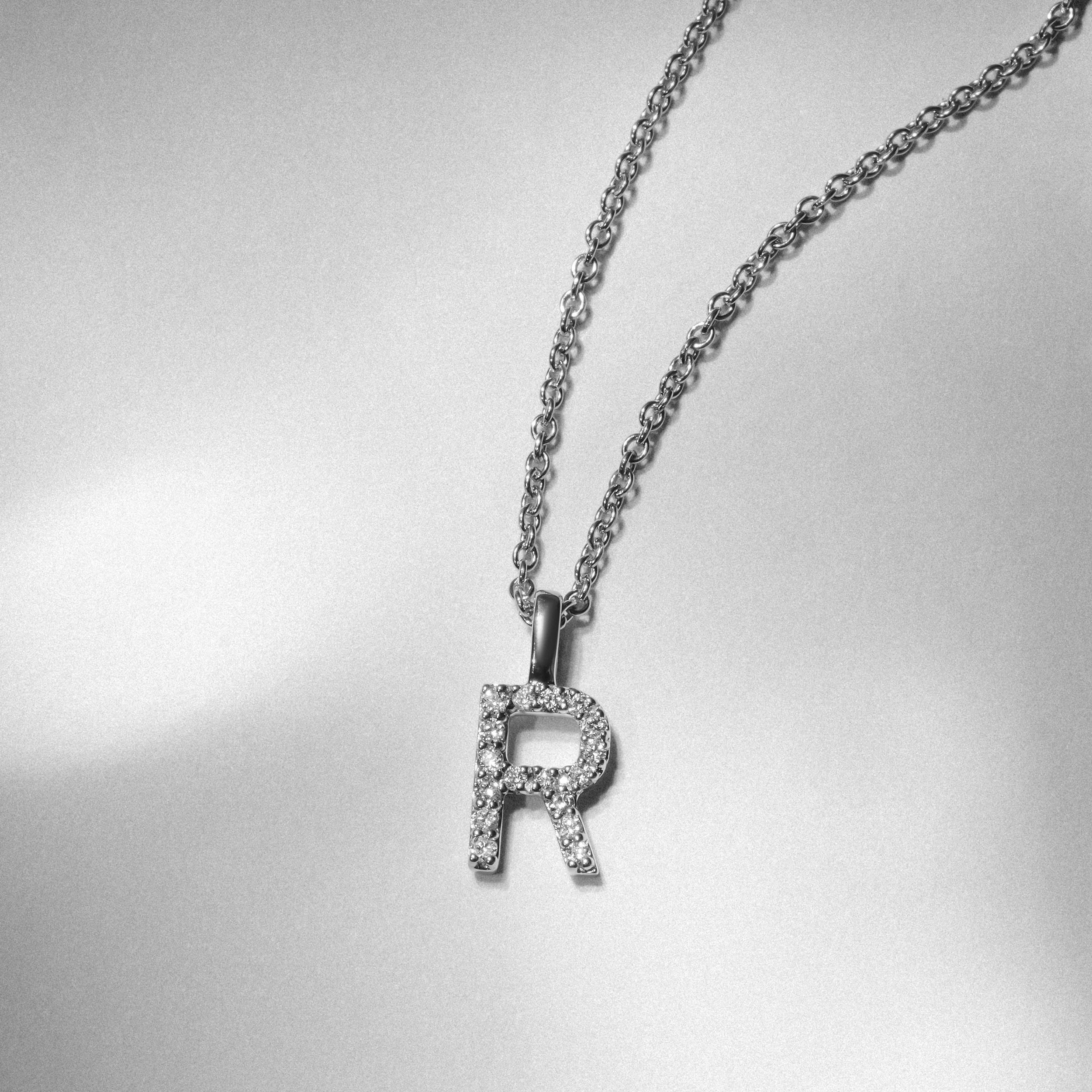 Love Letter Initial R Lab Diamond Necklace set in 9K White Gold - Image 3