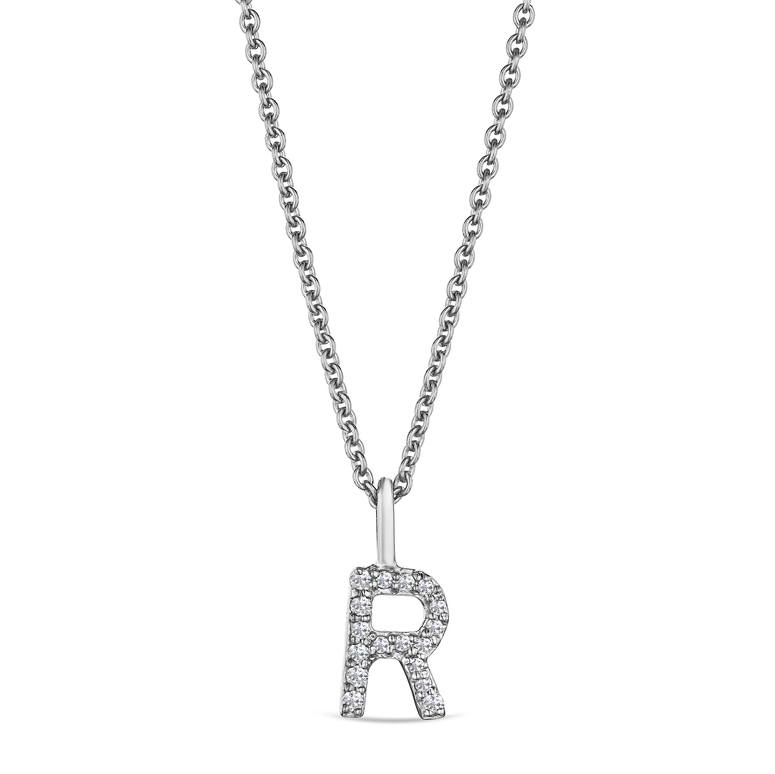 Love Letter Initial R Lab Diamond Necklace set in 9K White Gold - Image 5