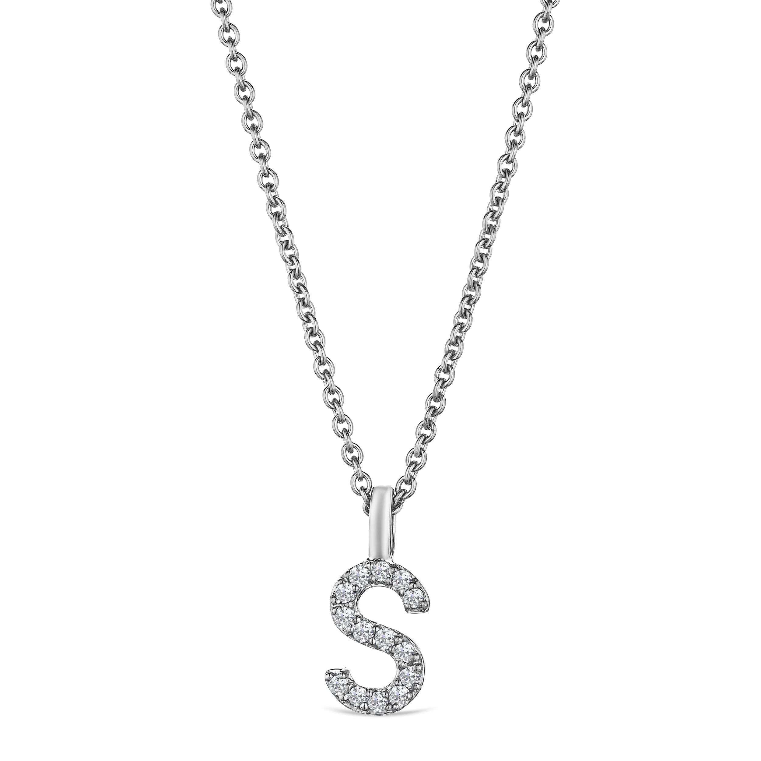 Love Letter Initial S Lab Diamond Necklace set in 9K White Gold - Image 3