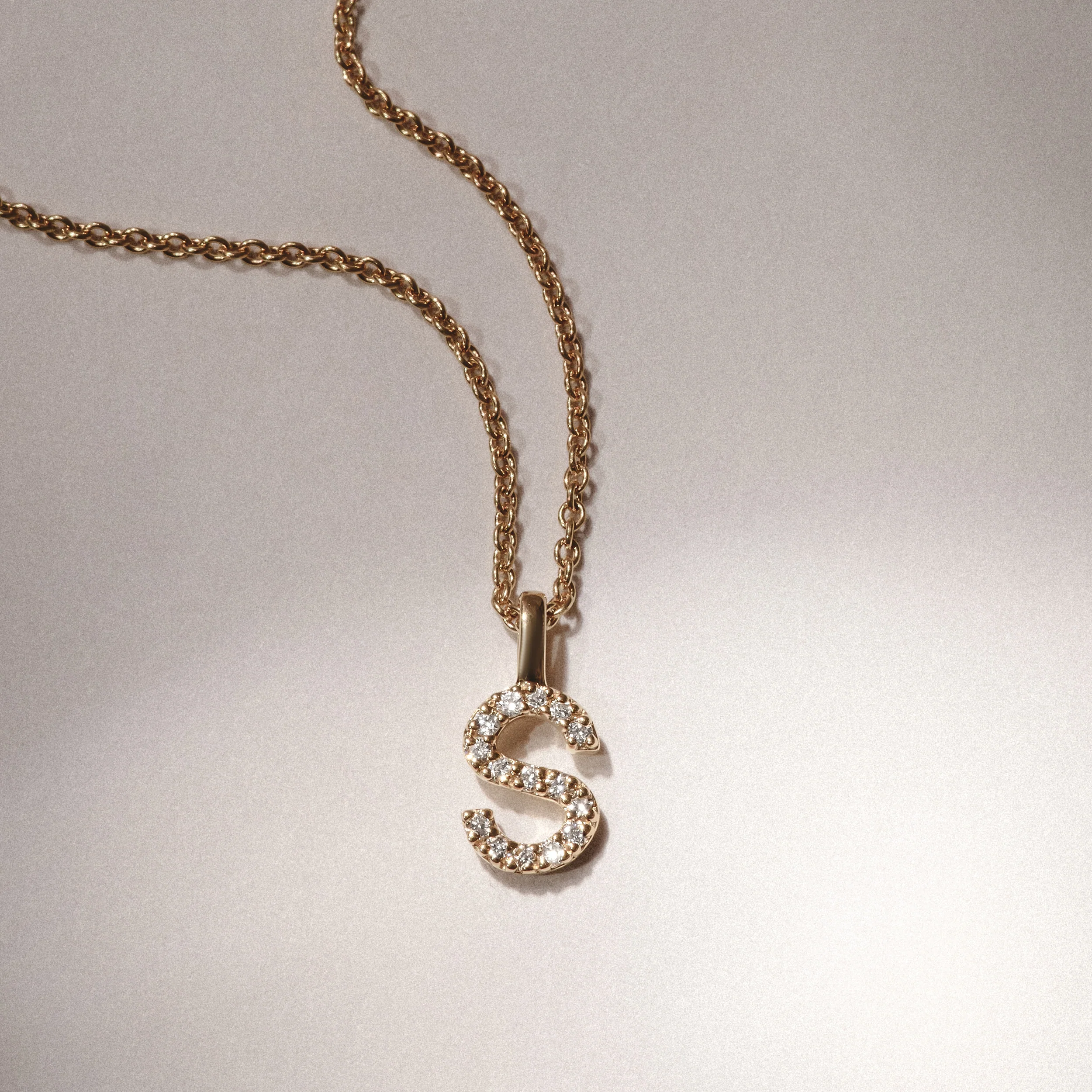 Love Letter Initial S Lab Diamond Necklace set in 9K Yellow Gold - Image 3