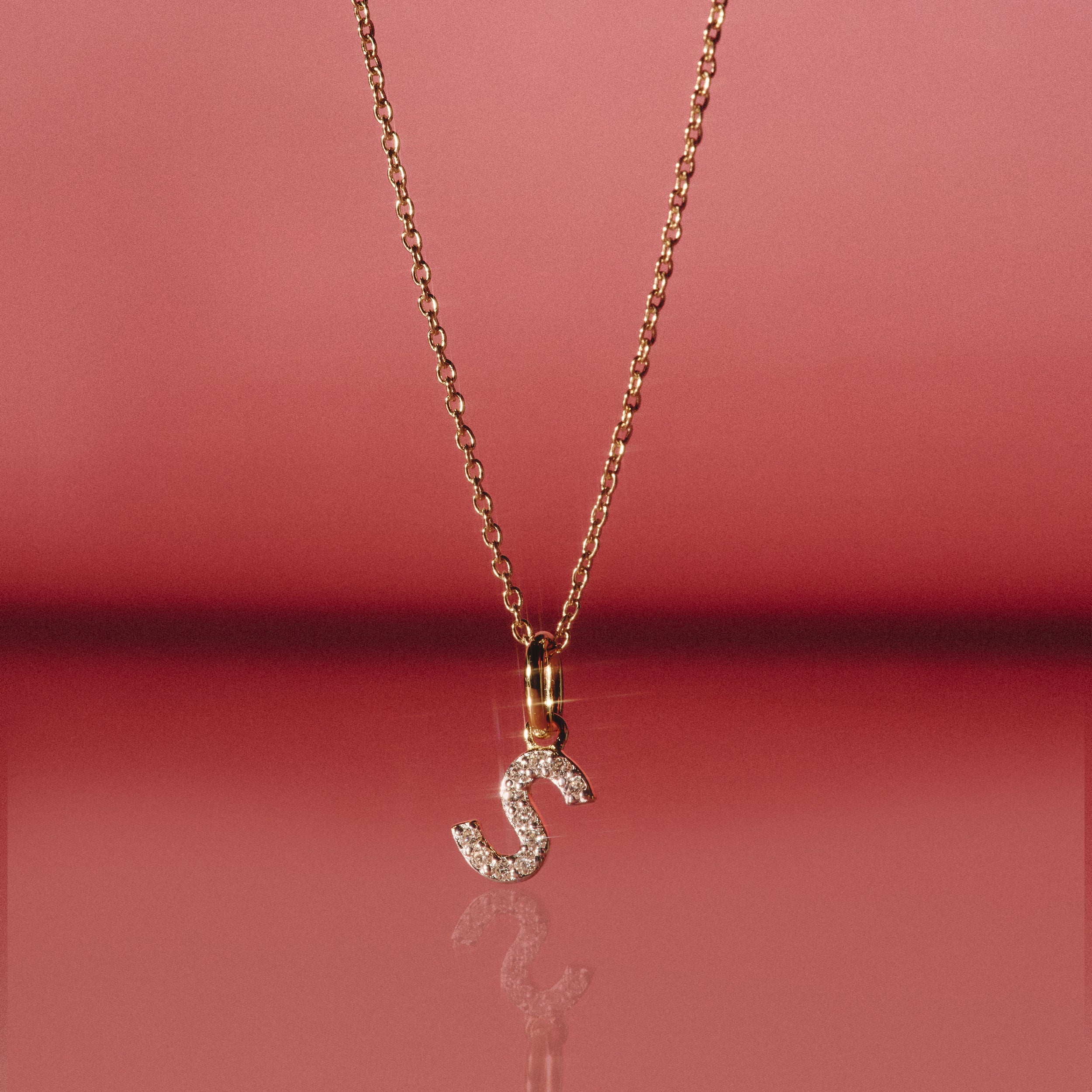 Love Letter Initial S Lab Diamond Necklace set in 9K Yellow Gold - Image 7