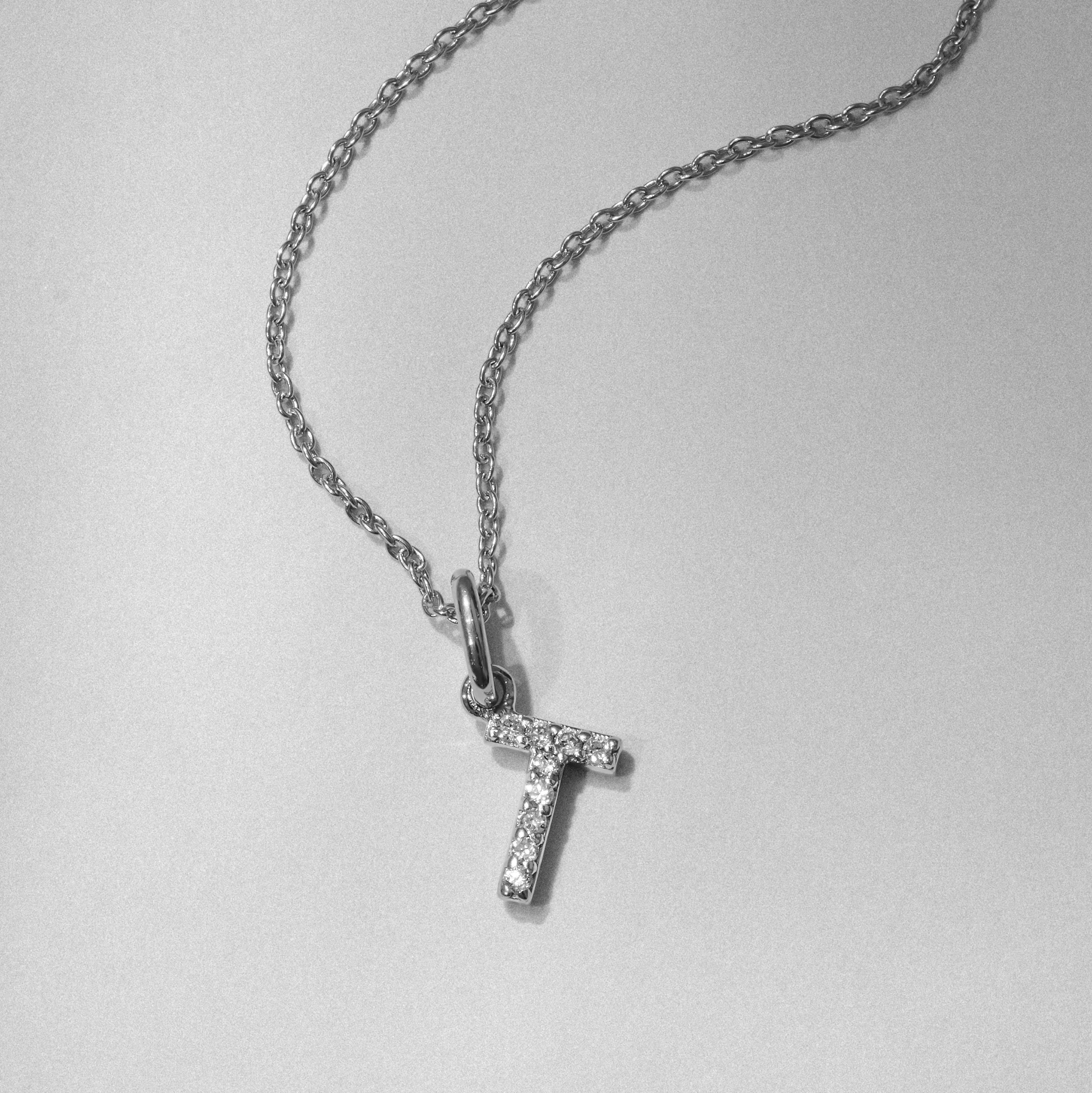 Love Letter Initial T Lab Diamond Necklace set in 925 Sterling Silver - Image 3