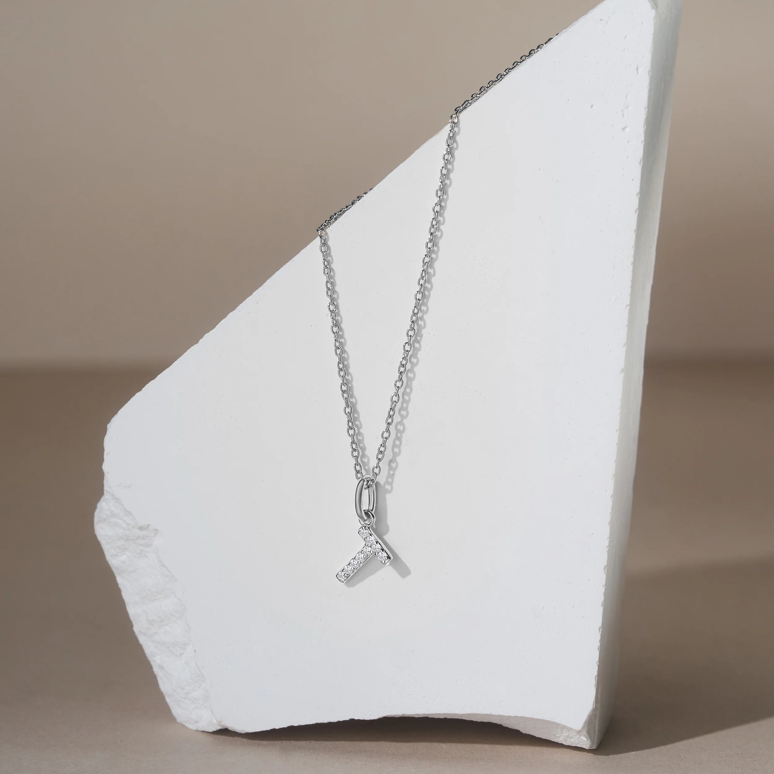 Love Letter Initial T Lab Diamond Necklace set in 925 Sterling Silver - Image 4