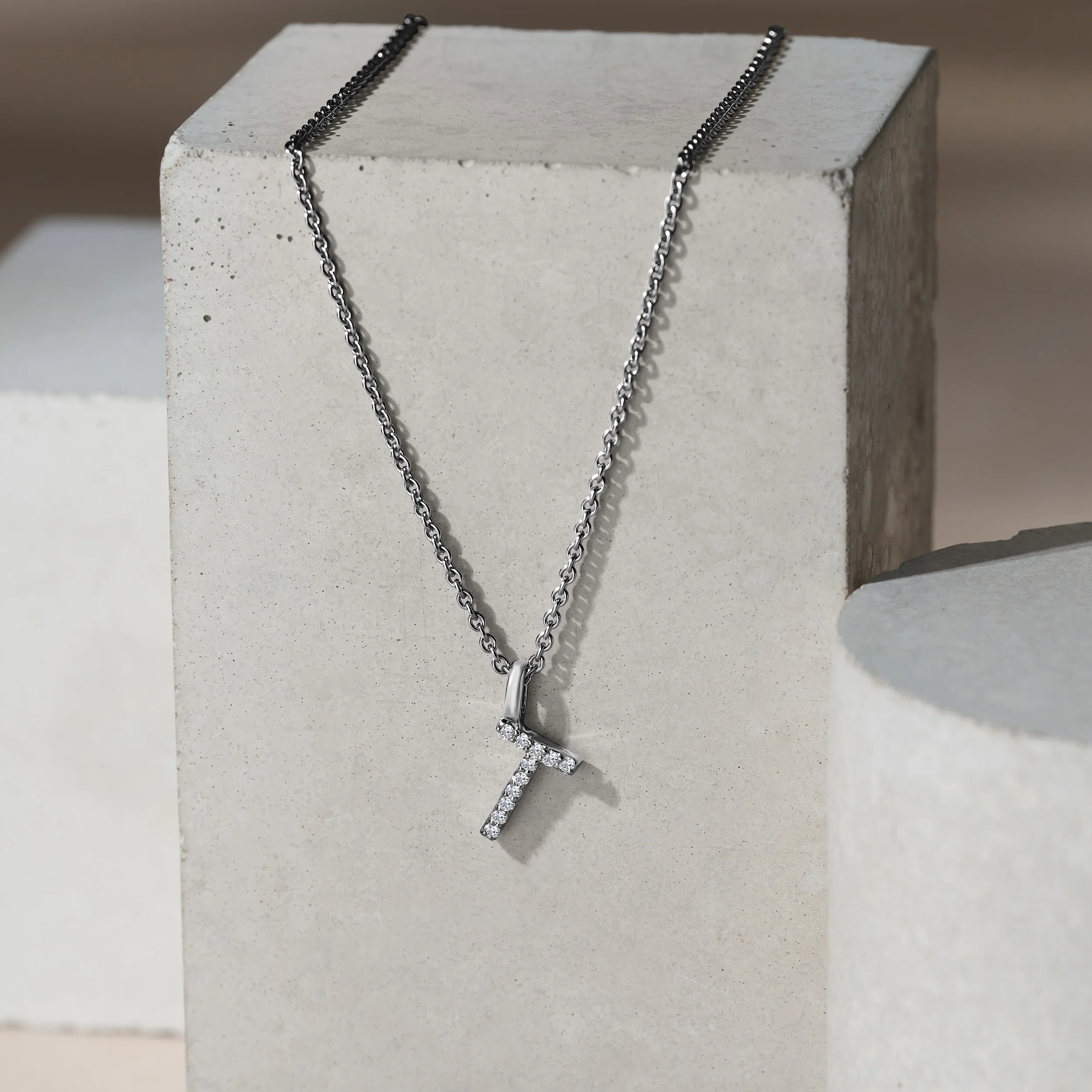 Love Letter Initial T Lab Diamond Necklace set in 9K White Gold - Image 4