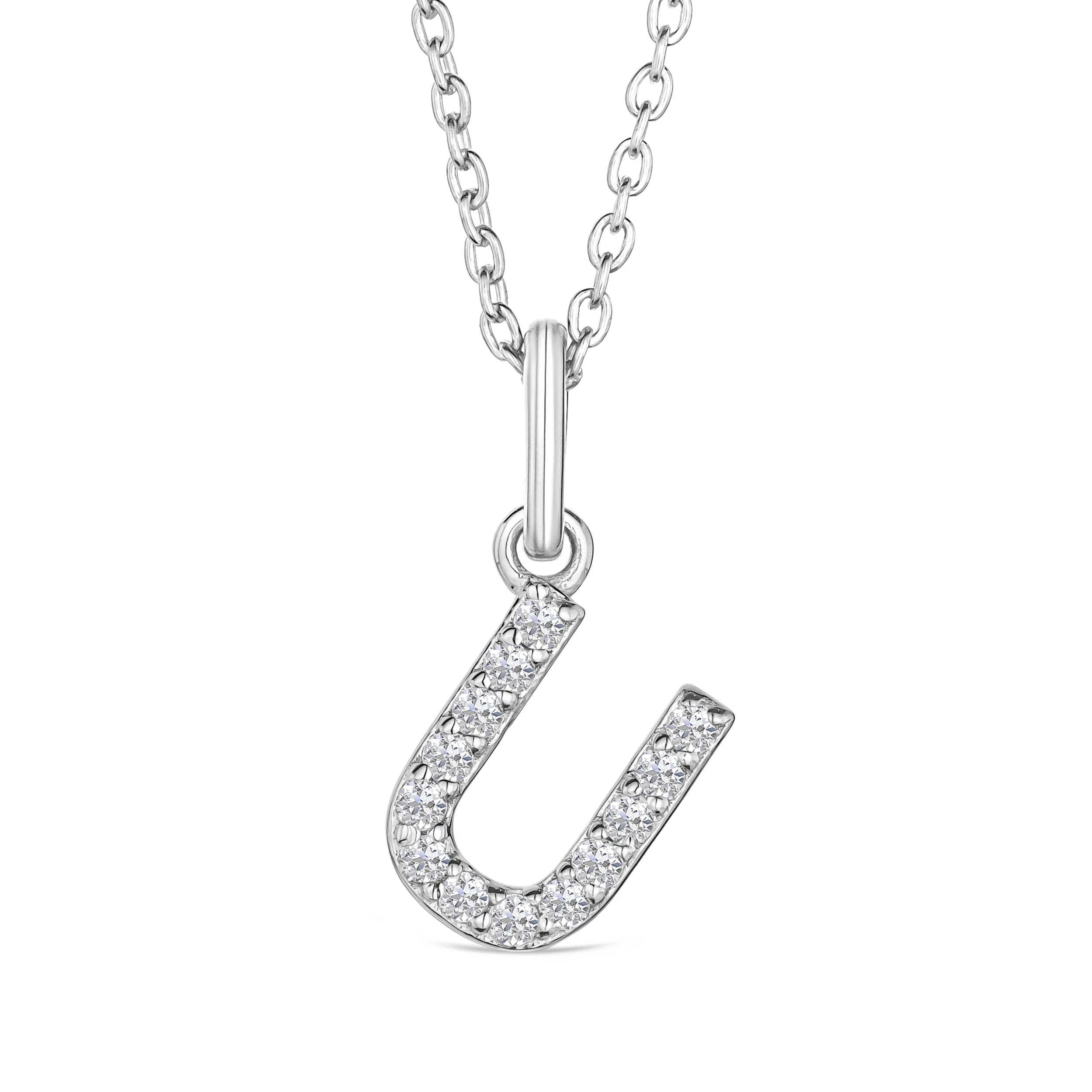Love Letter Initial U Lab Diamond Necklace set in 925 Sterling Silver