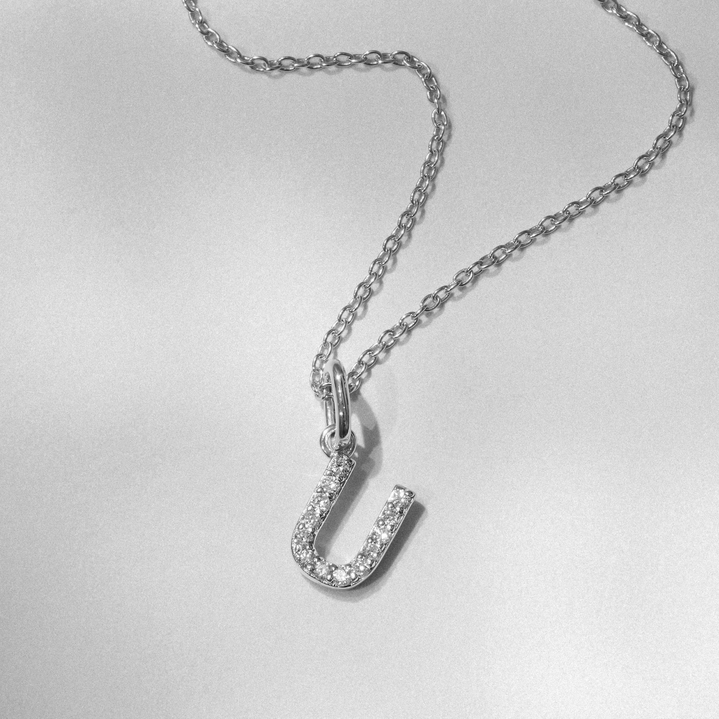 Love Letter Initial U Lab Diamond Necklace set in 925 Sterling Silver - Image 3